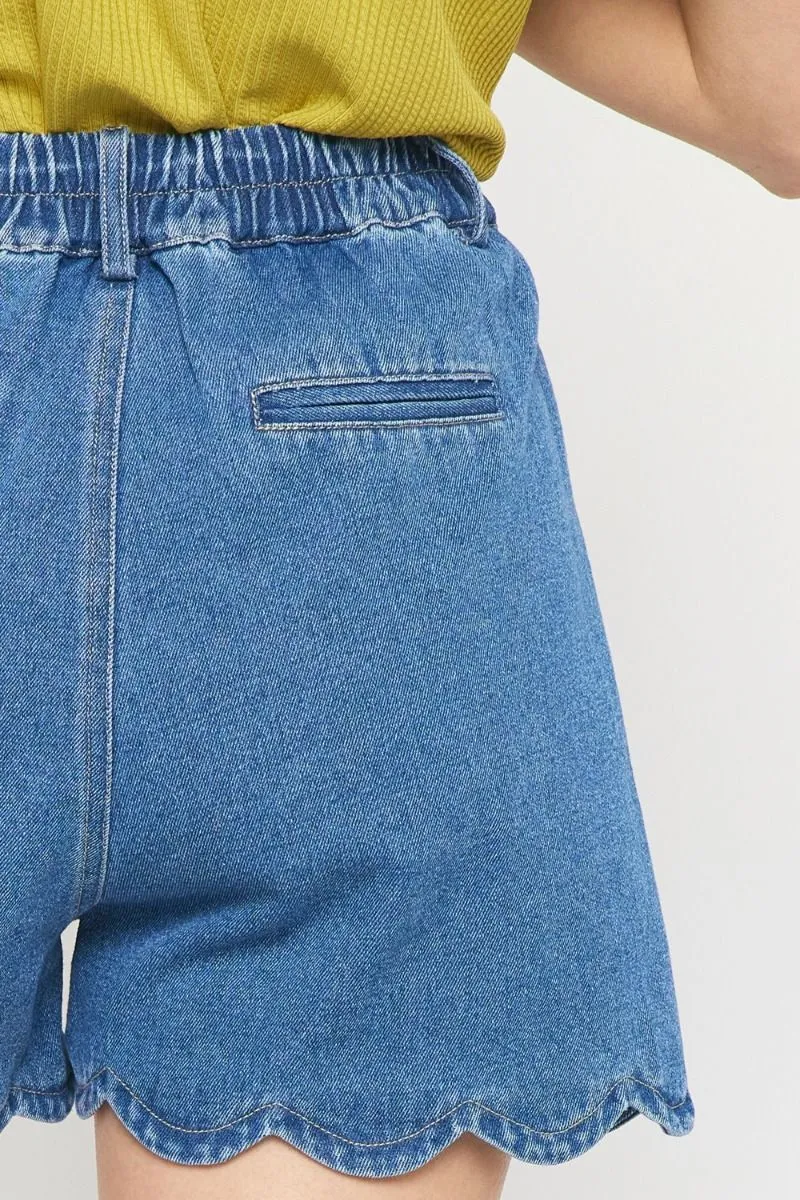 Scallop Denim Shorts
