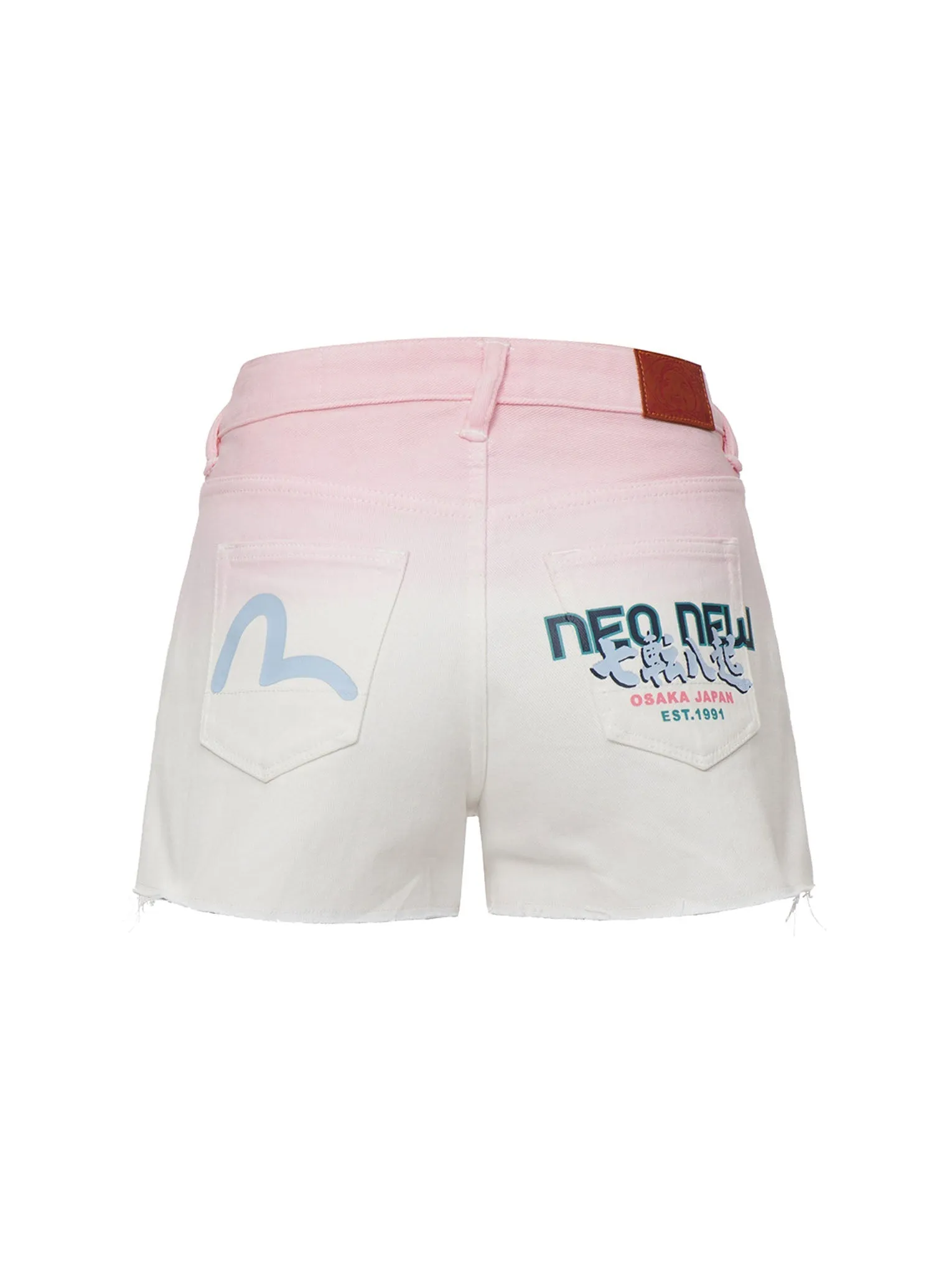 Seagull and Slogan Print Tie-dyed Denim Shorts