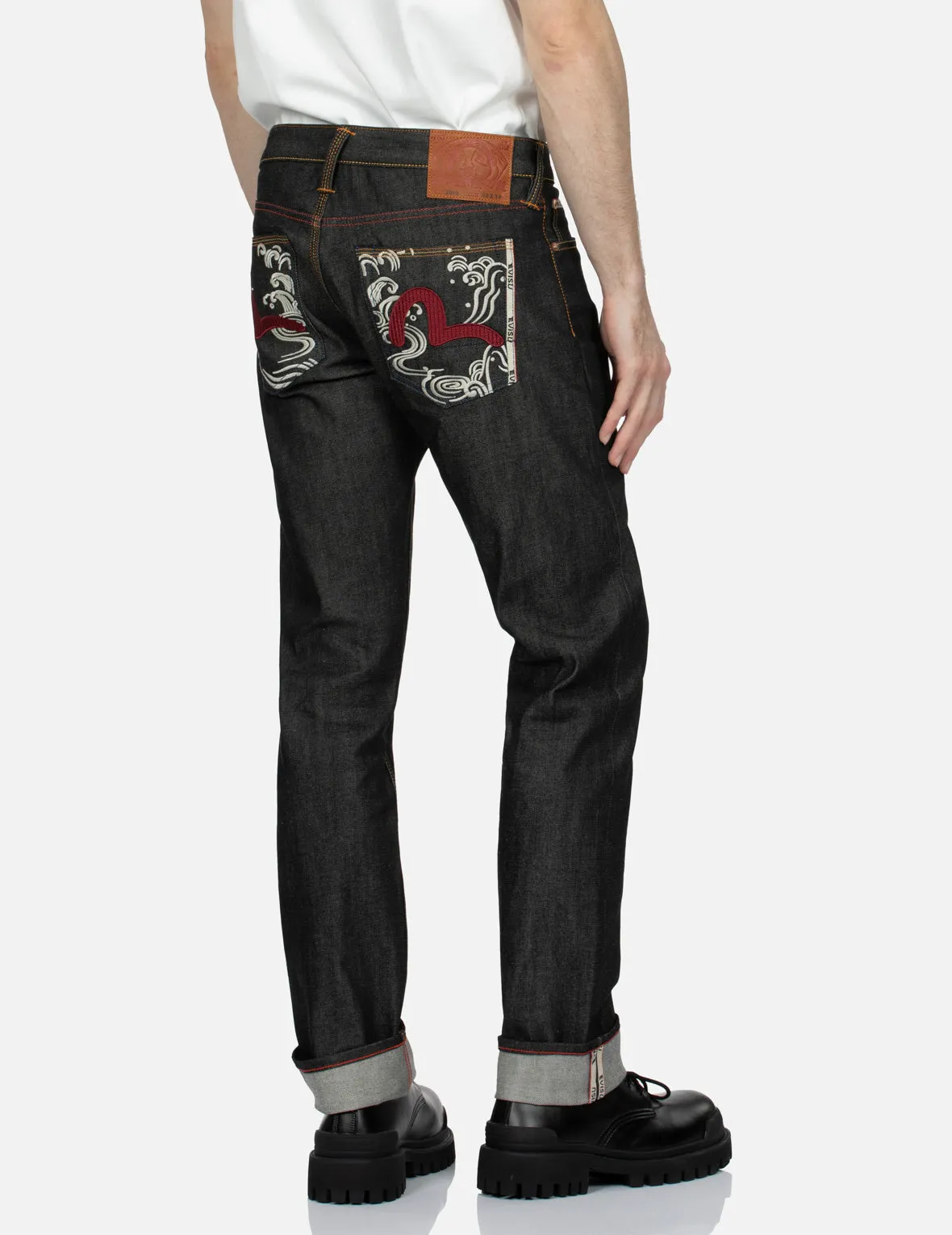 Seagull Textured Embroidery Slim Fit Jeans #2010
