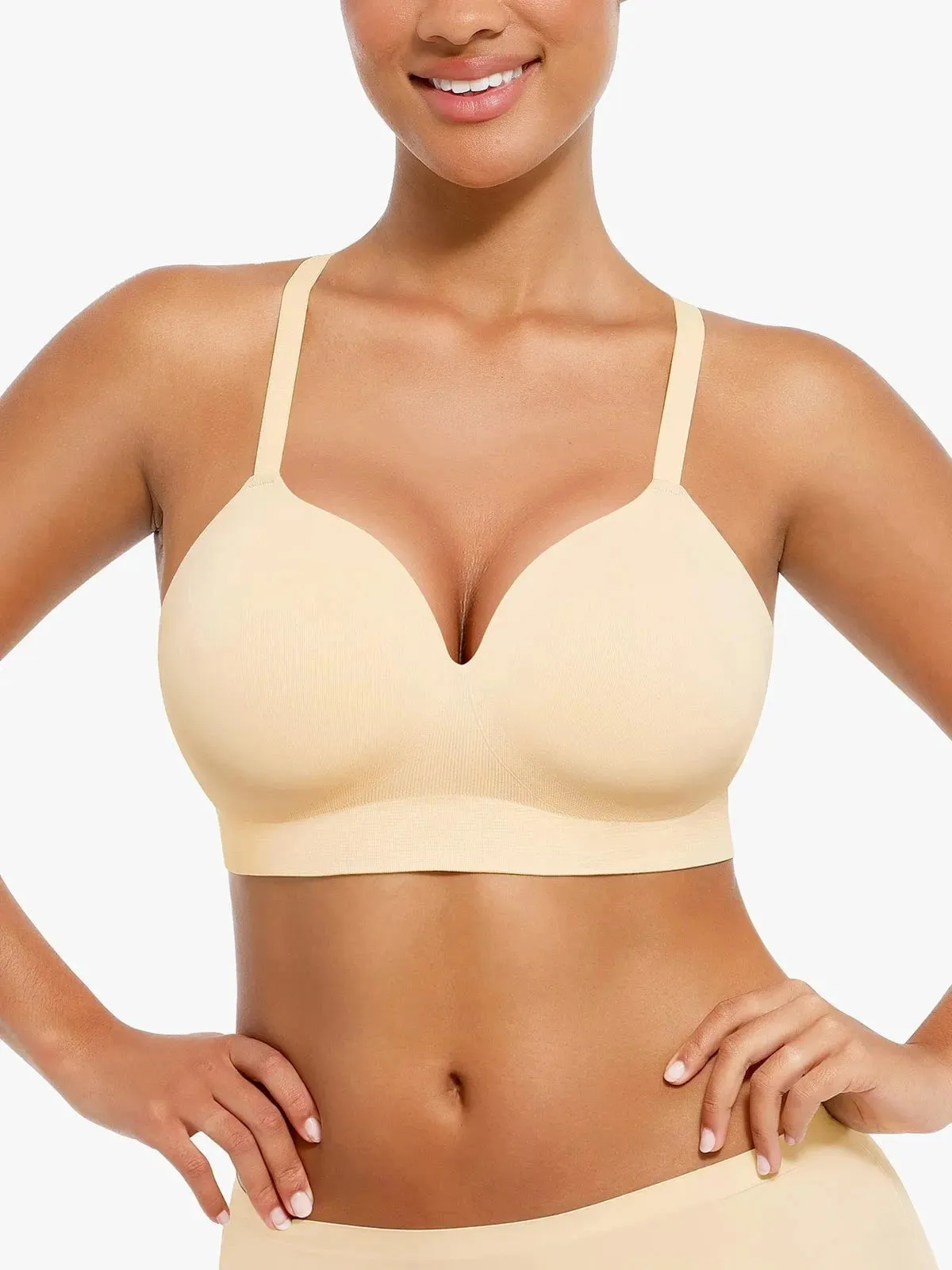 Seamless Wireless V-Neck Push-Up Bra Flowing Design
