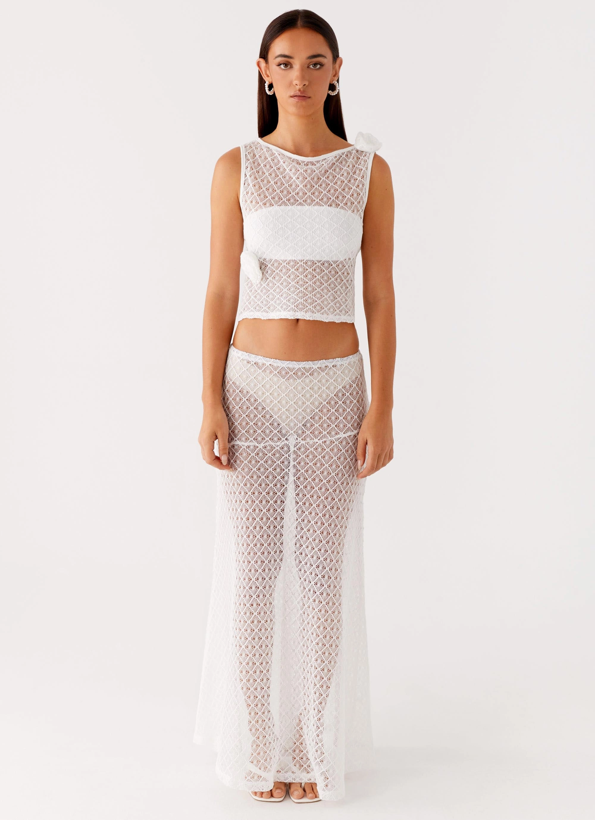 Velli Crochet Maxi Skirt - White Foil Print