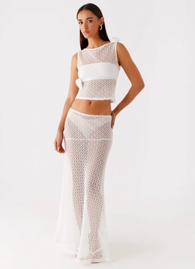 Velli Crochet Maxi Skirt - White color block