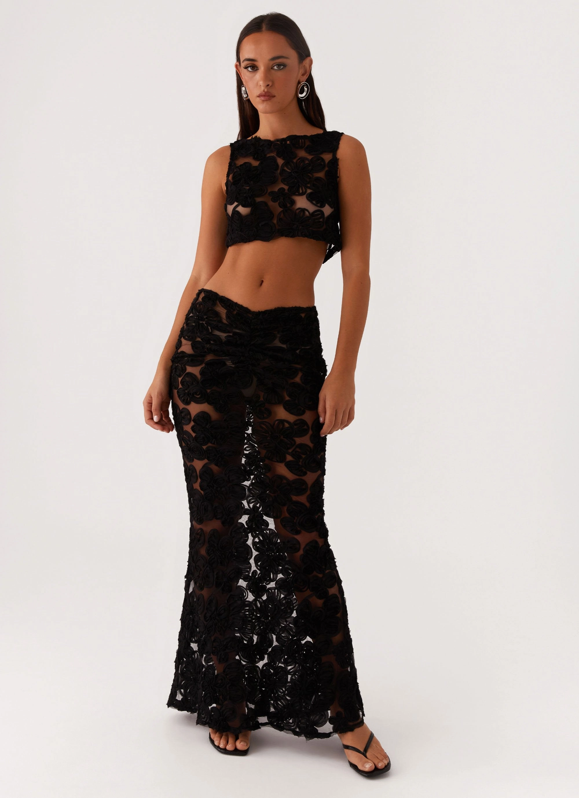 Fiorella Floret Maxi Skirt - Black Detail Focus