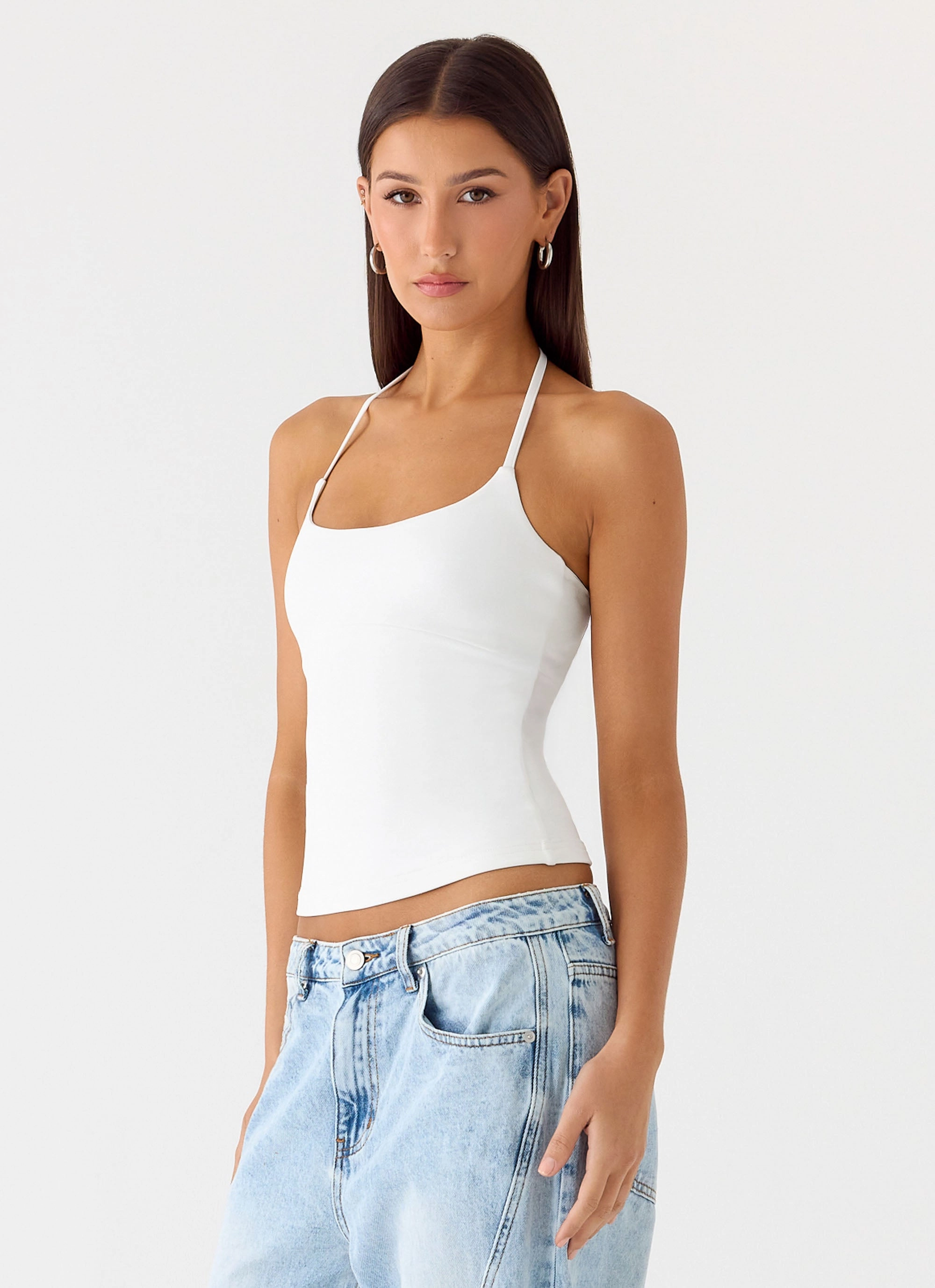 Chauncey Halter Top - White Airflow Weave Pattern Recycled Polyester Material