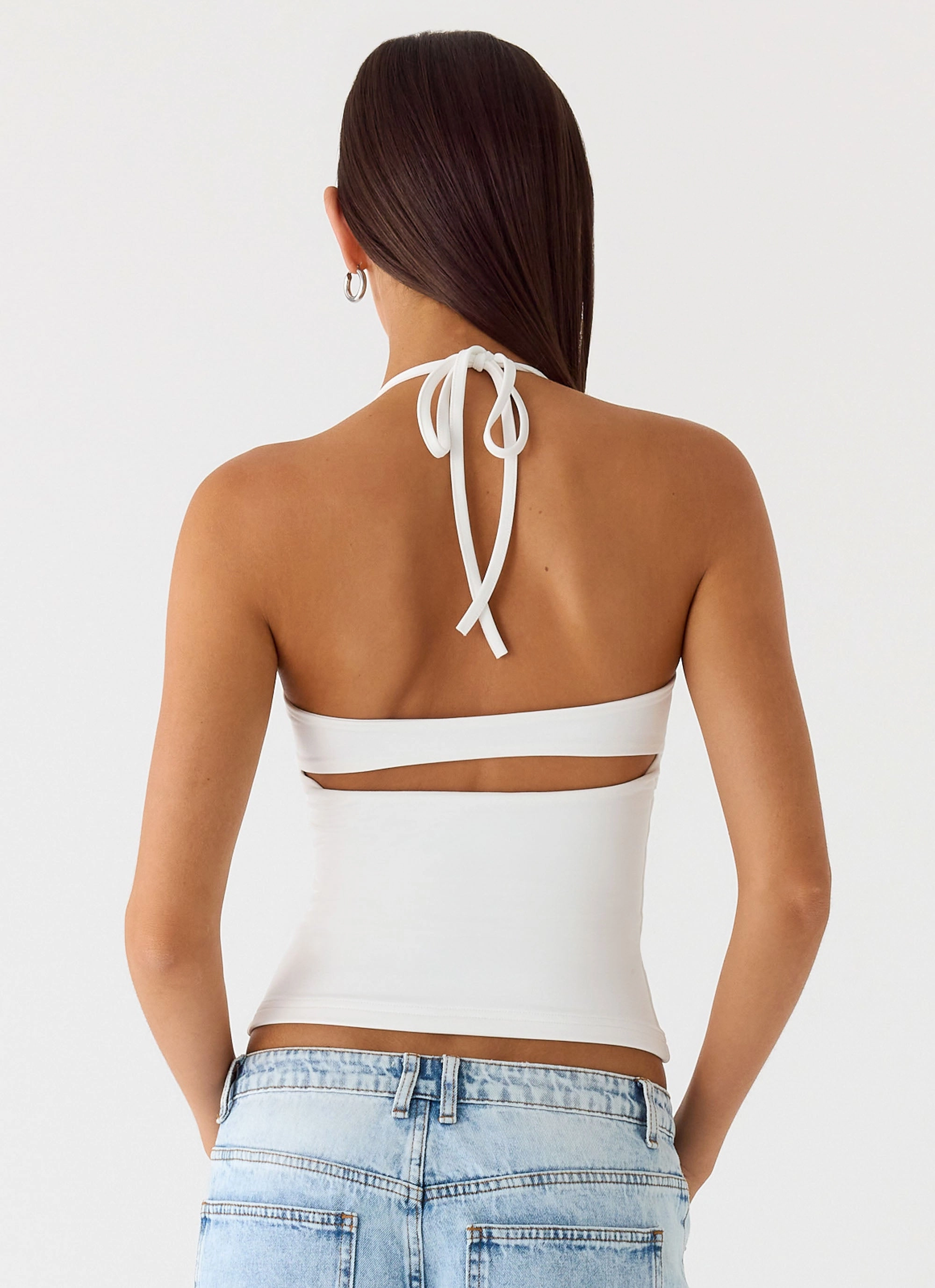 Relaxed Top ZipClosure Chauncey Halter Top - White