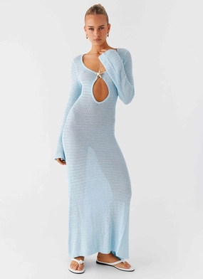 Seascape Chochet Maxi Dress - Blue Feminine Design