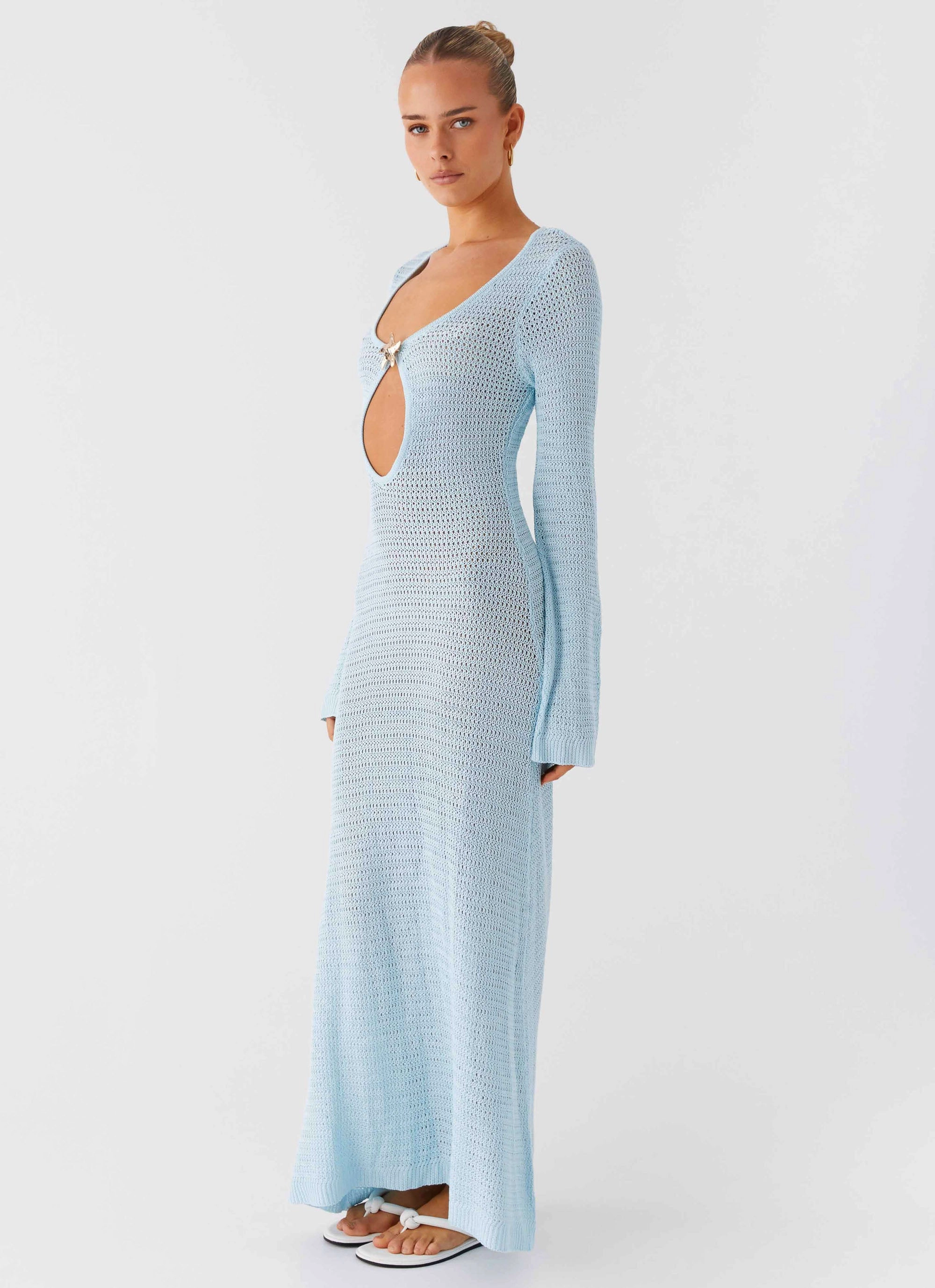 Seascape Chochet Maxi Dress - Blue AdjustableStraps Daily Movement
