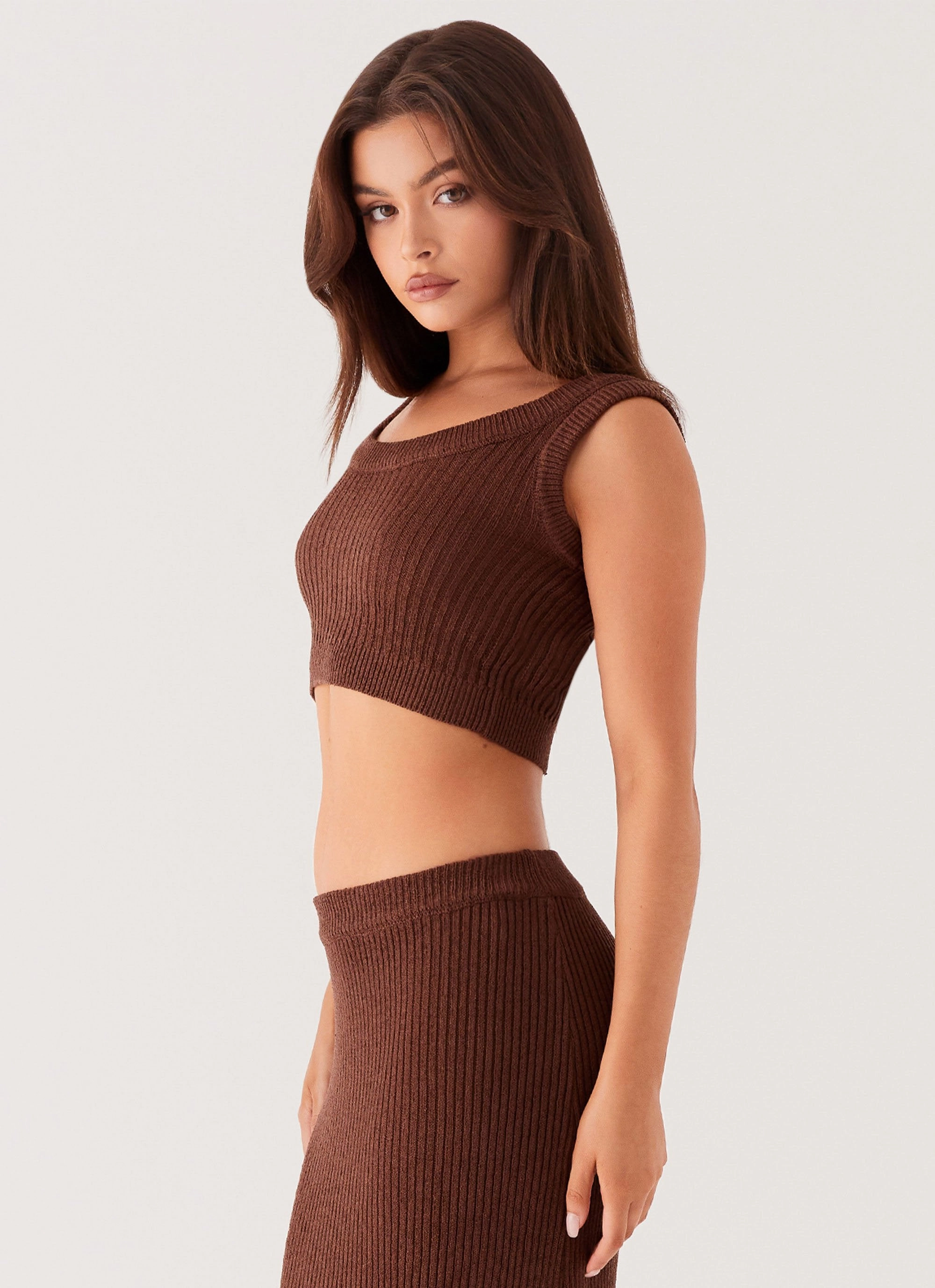 Luxurious Feel Season Fever Knit Crop Top - Chocolate
