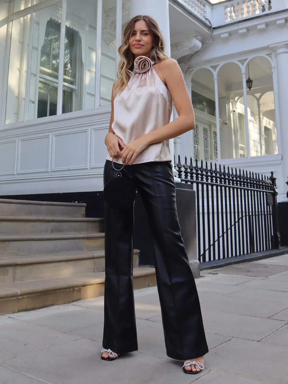 Nylah Satin Corsage Halter Top / Champagne Silky Form Beadwork