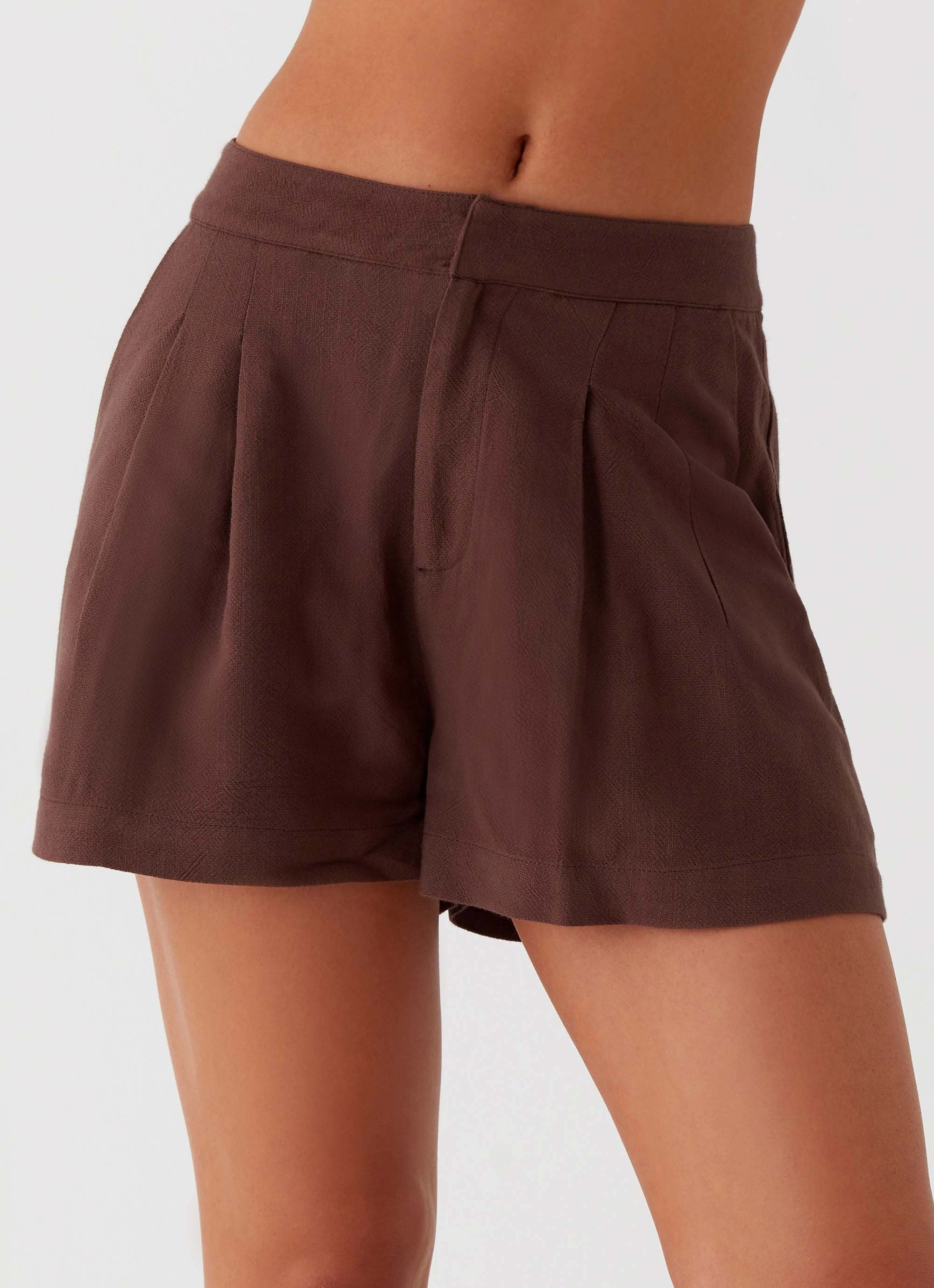 Born For Bordeaux Linen Shorts - Brown Quick Conversion Hem