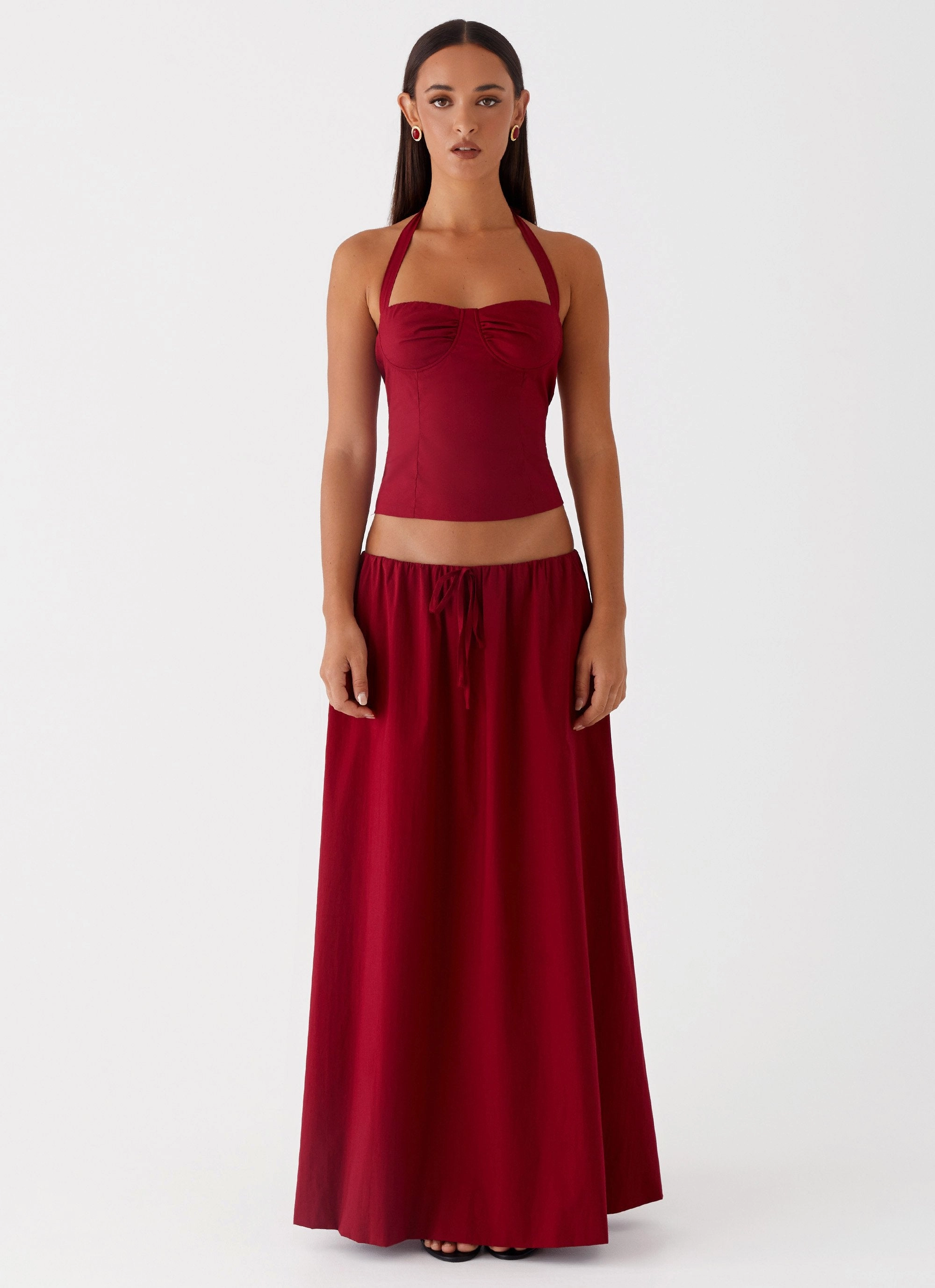 Cheryl Maxi Skirt - Cherry Red Rolled Hem