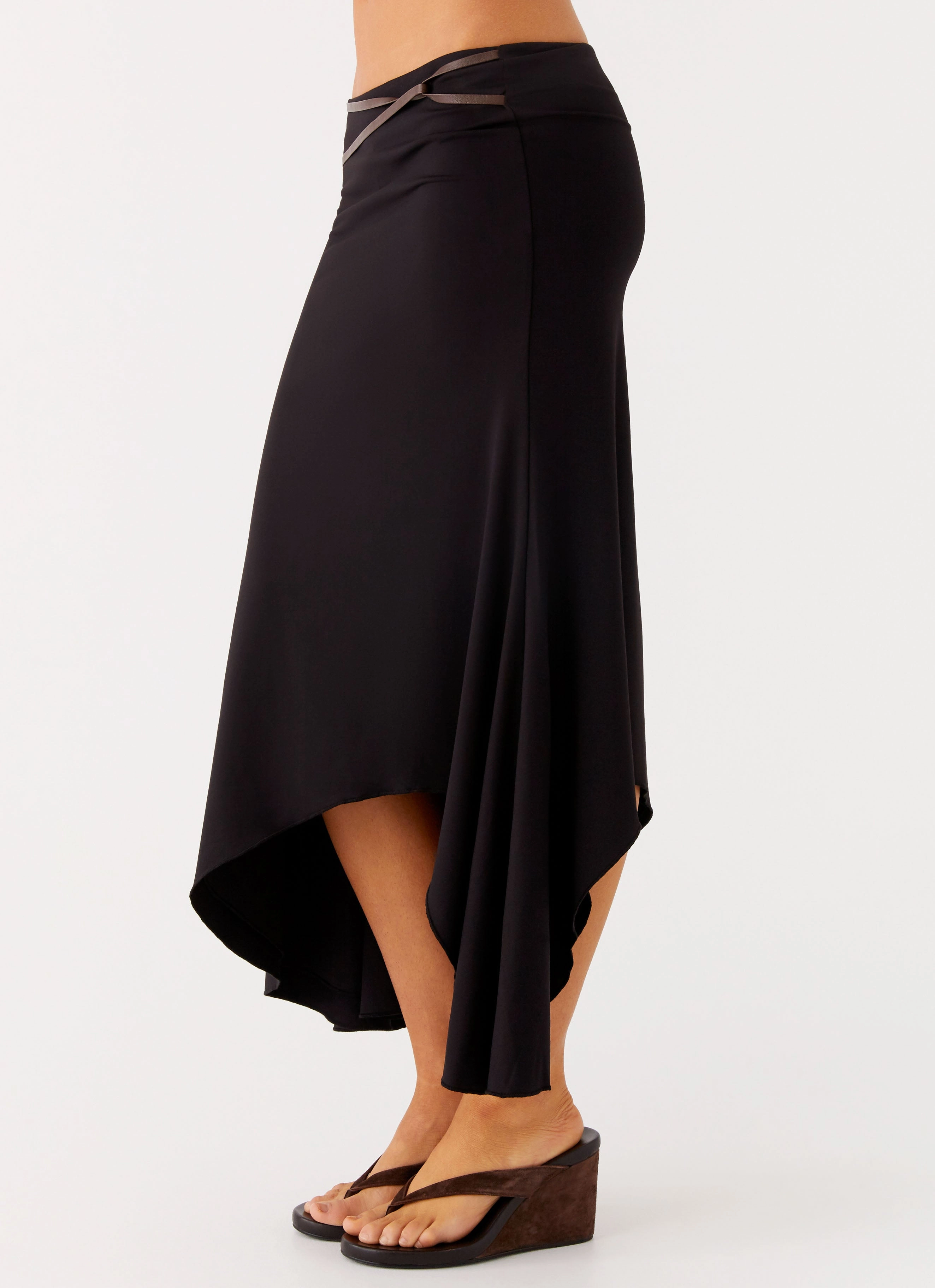Double Needle Stitching Flexible Fit Seattle Midi Skirt - Black