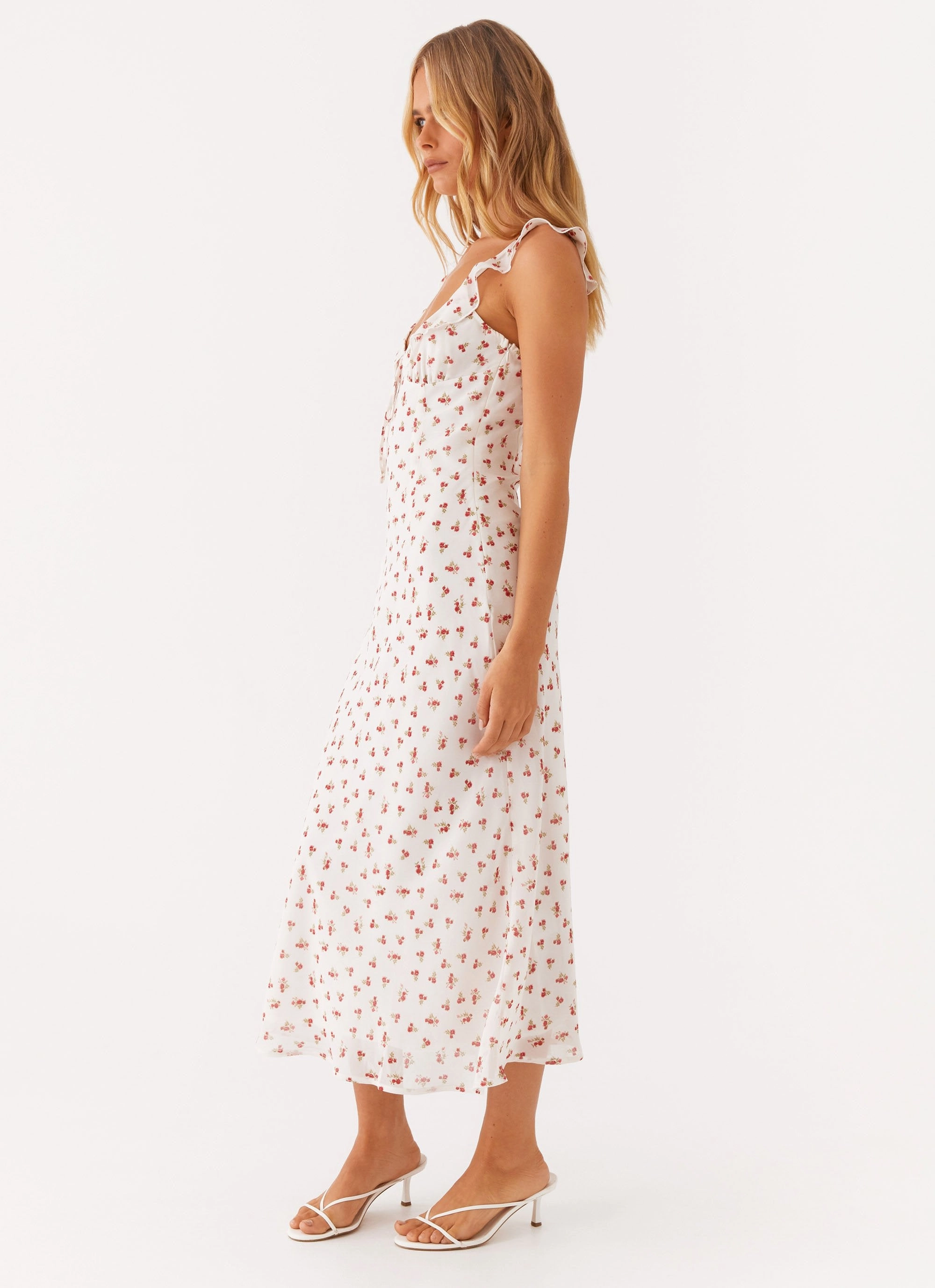 single wear Second Guessing Midi Dress - Red White Floral