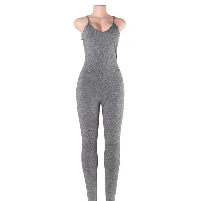 Sedrinuo Casual New Style 2018 Solid Color Romper Playsuit V-Neck Sleeveless Bodycon Cotton Grey/Black Rompers Womens Jumpsuit