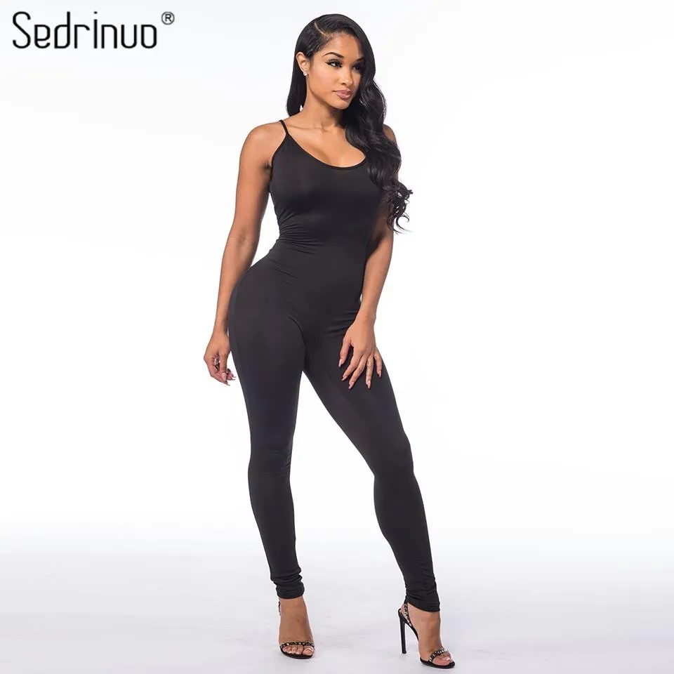 Sedrinuo Casual New Style 2018 Solid Color Romper Playsuit V-Neck Sleeveless Bodycon Cotton Grey/Black Rompers Womens Jumpsuit