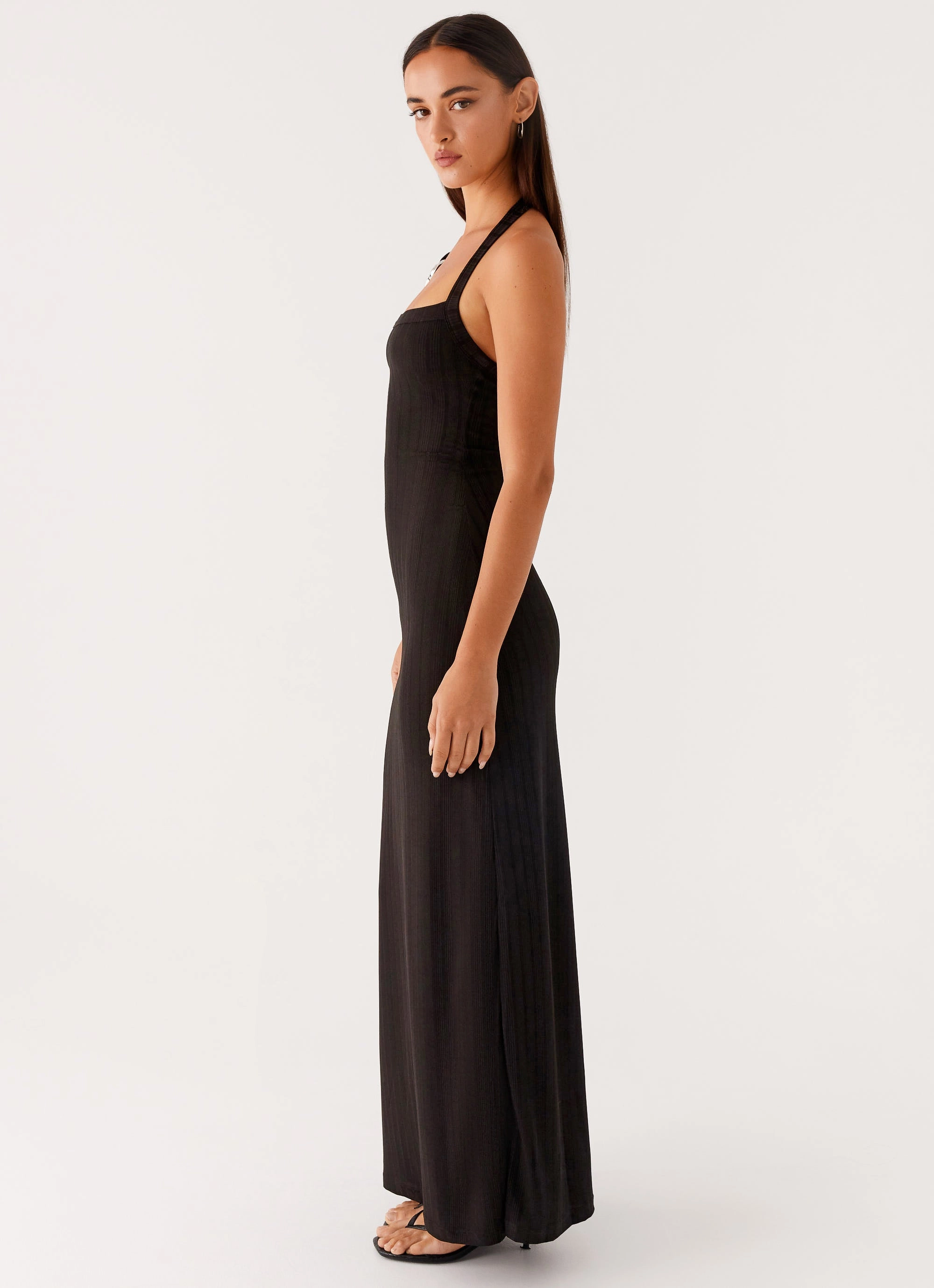 Olive Tone Chic Tailoring Design Selene Maxi Dress - Black