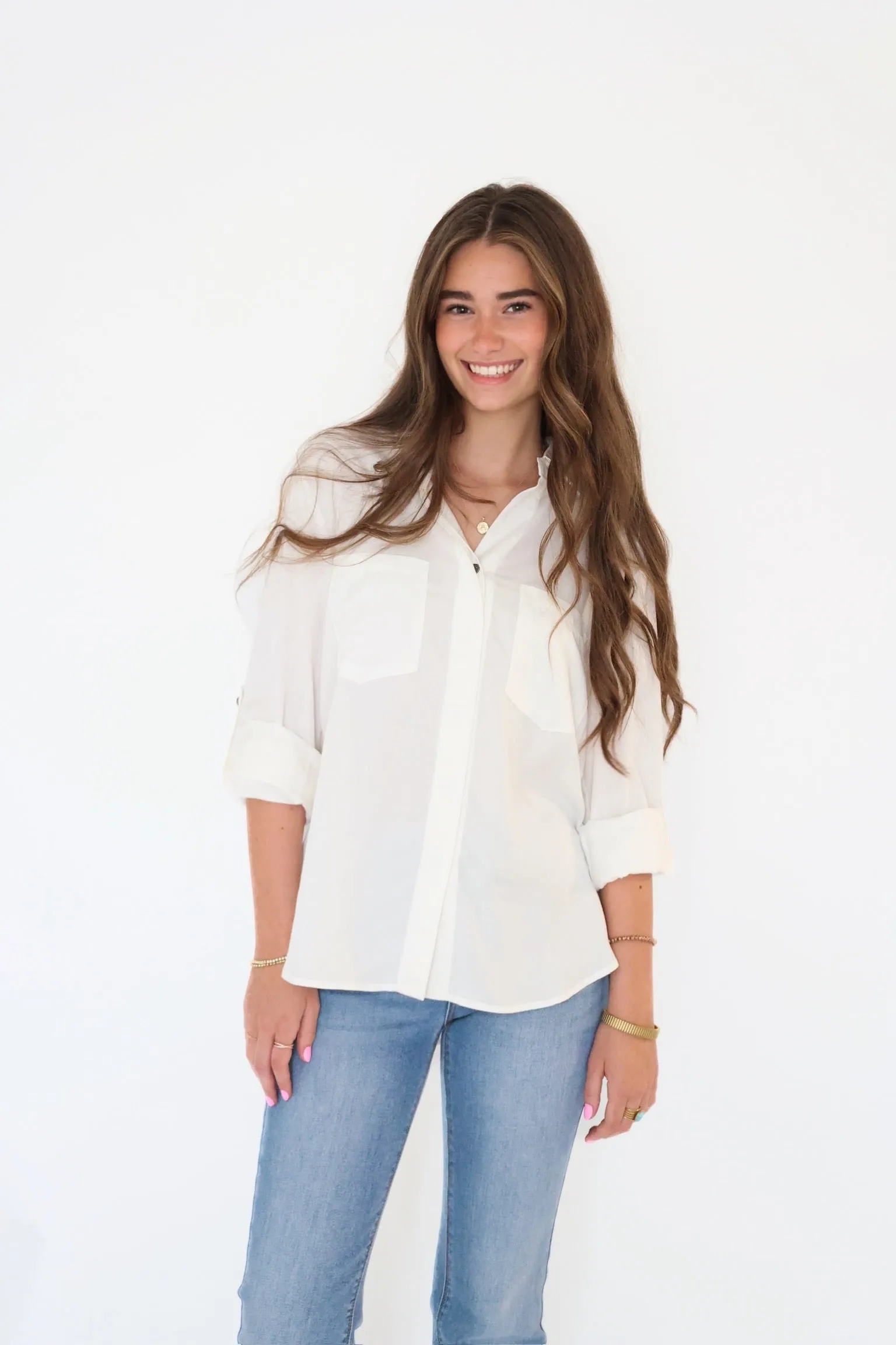 ReflectiveDetails Elise Tencel Top- Off White