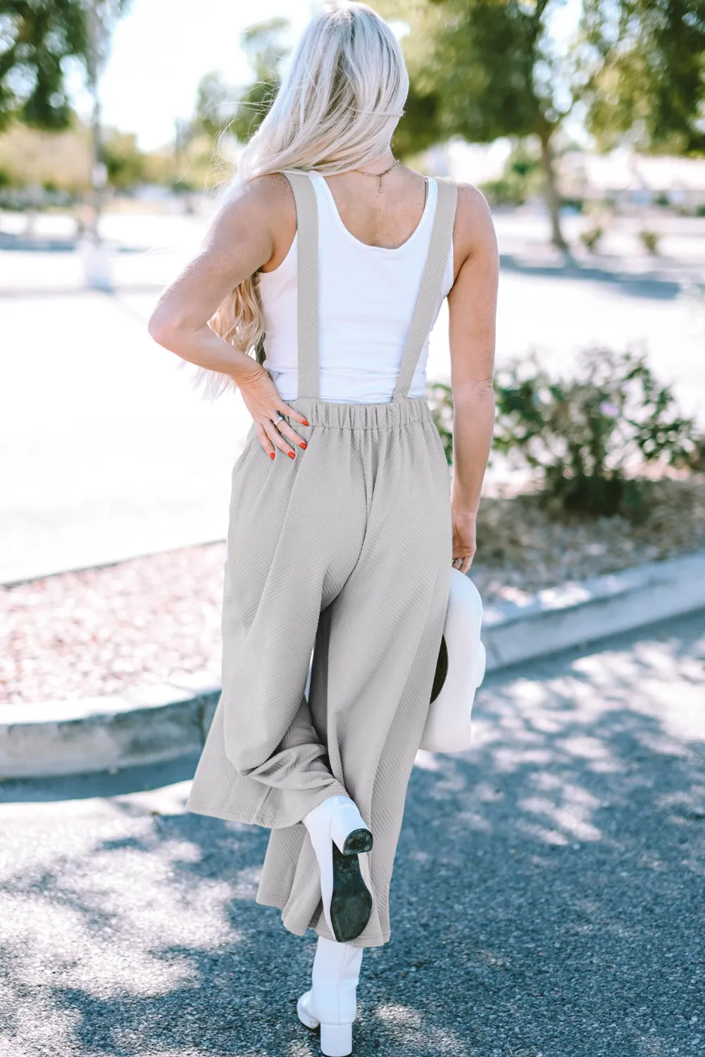 Self-Tie Strap Wide-Leg Overalls