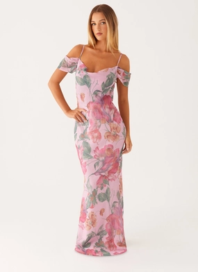Sheer Light Form Focus Seline Maxi Dress - Pink Floral