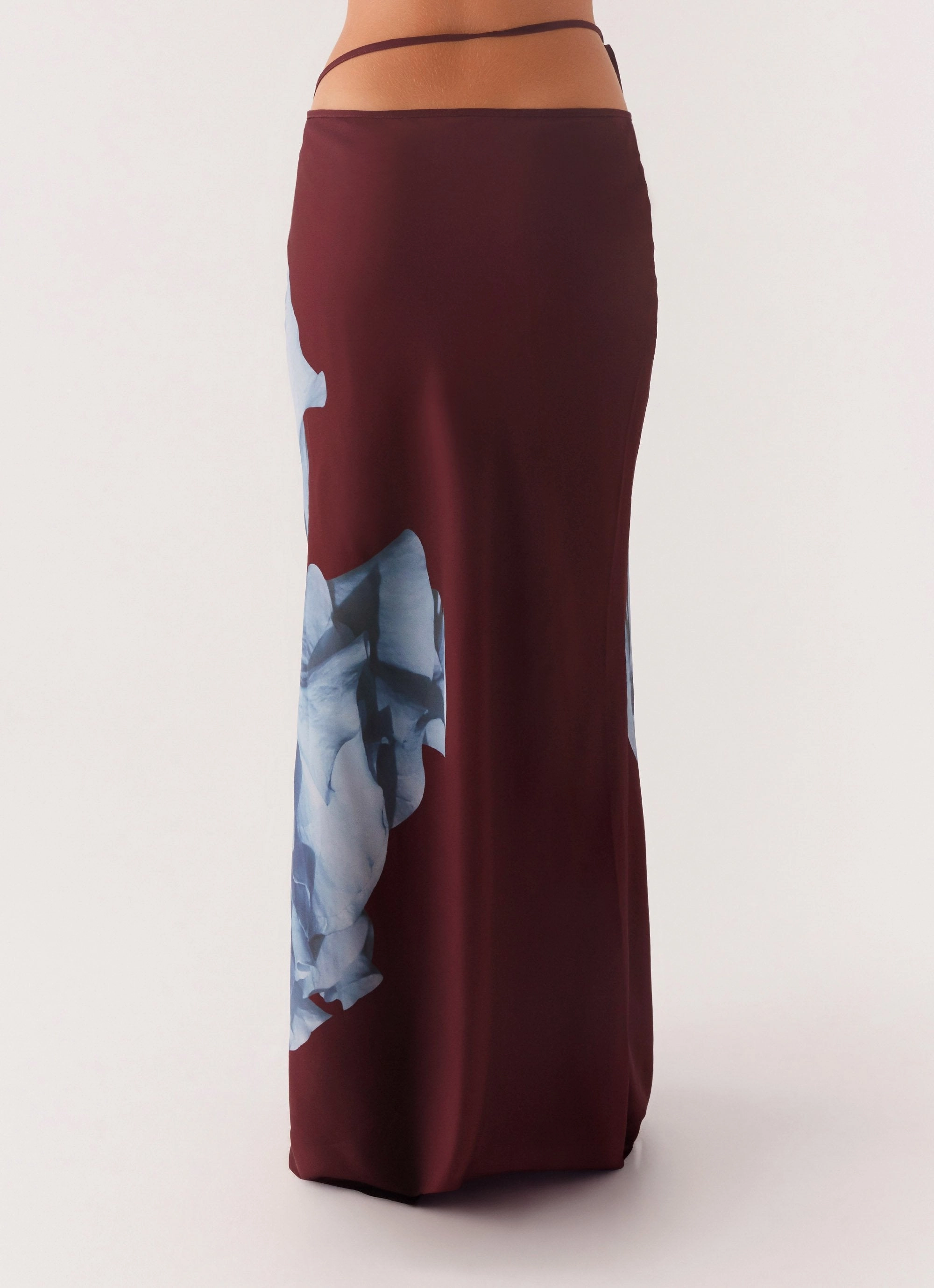 Michelle Maxi Skirt - Maroon Print Split hem