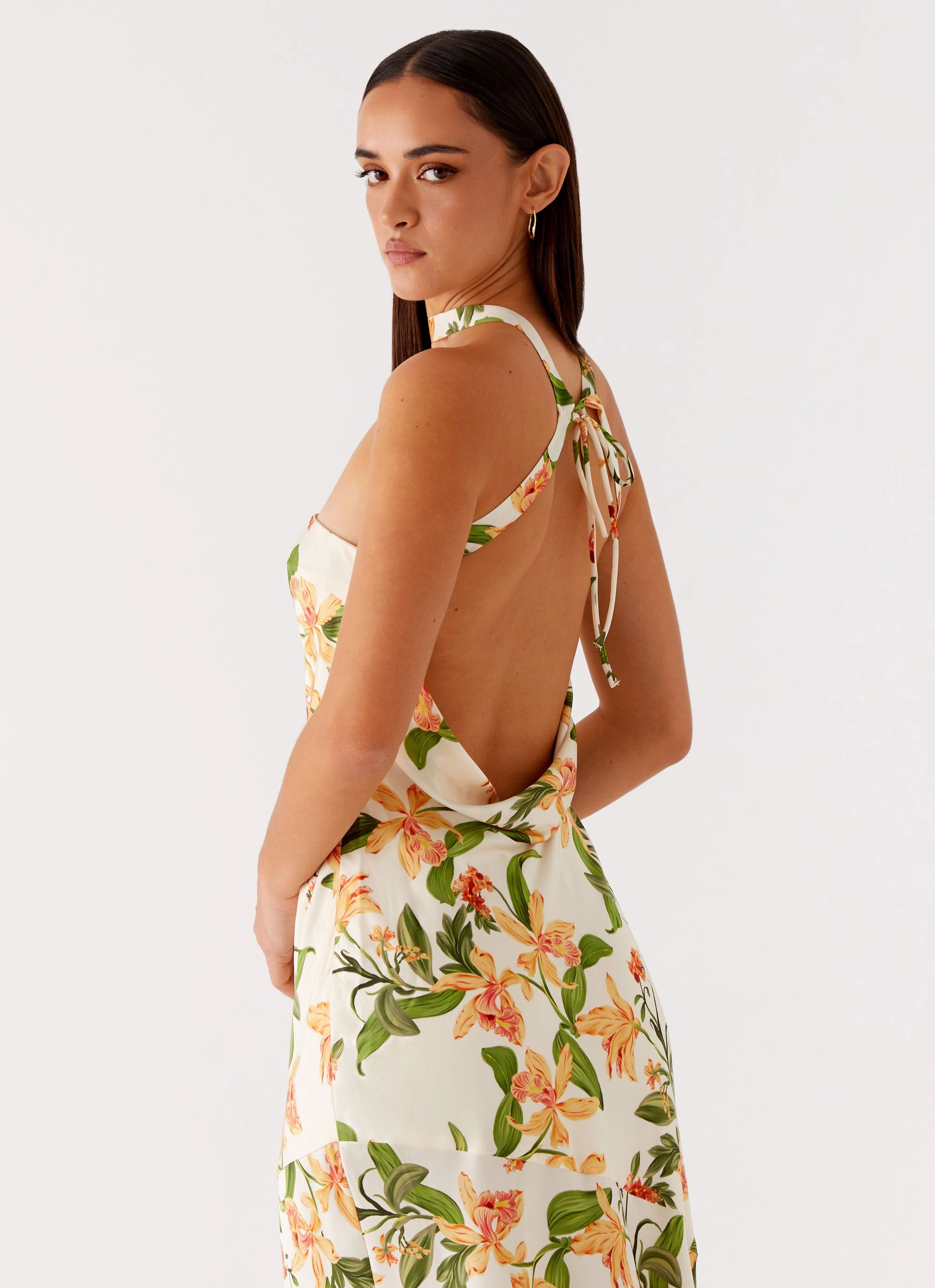 Damali Satin Maxi Dress - Floral Print Night Vibes