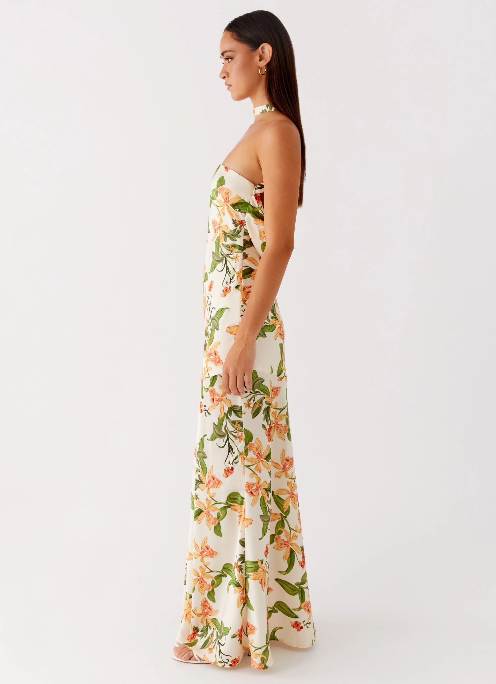 Sunny Lace Flattering Waistband Damali Satin Maxi Dress - Floral Print