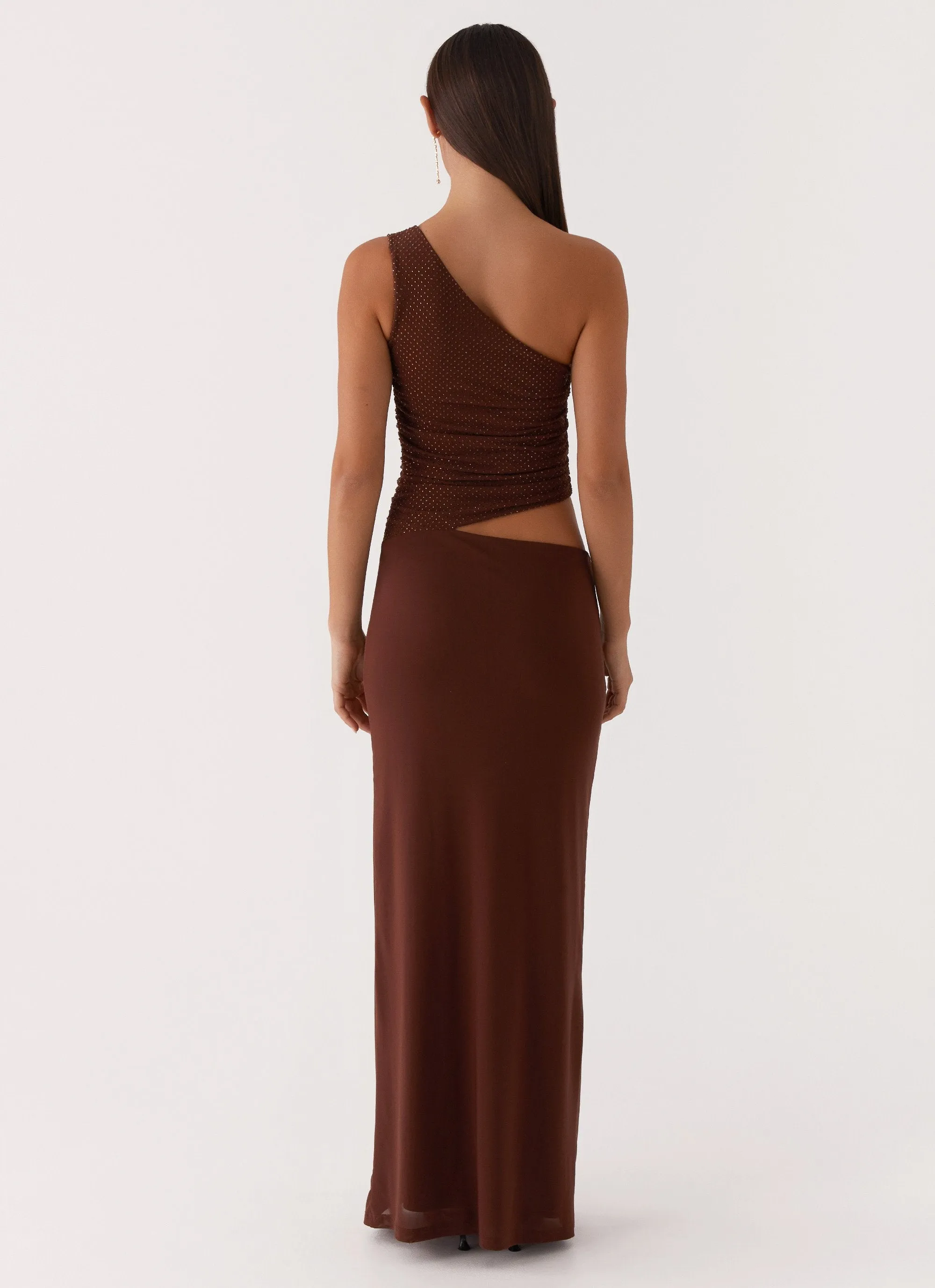 Seranella Sequin One Shoulder Maxi Dress - Chocolate Smart Tones