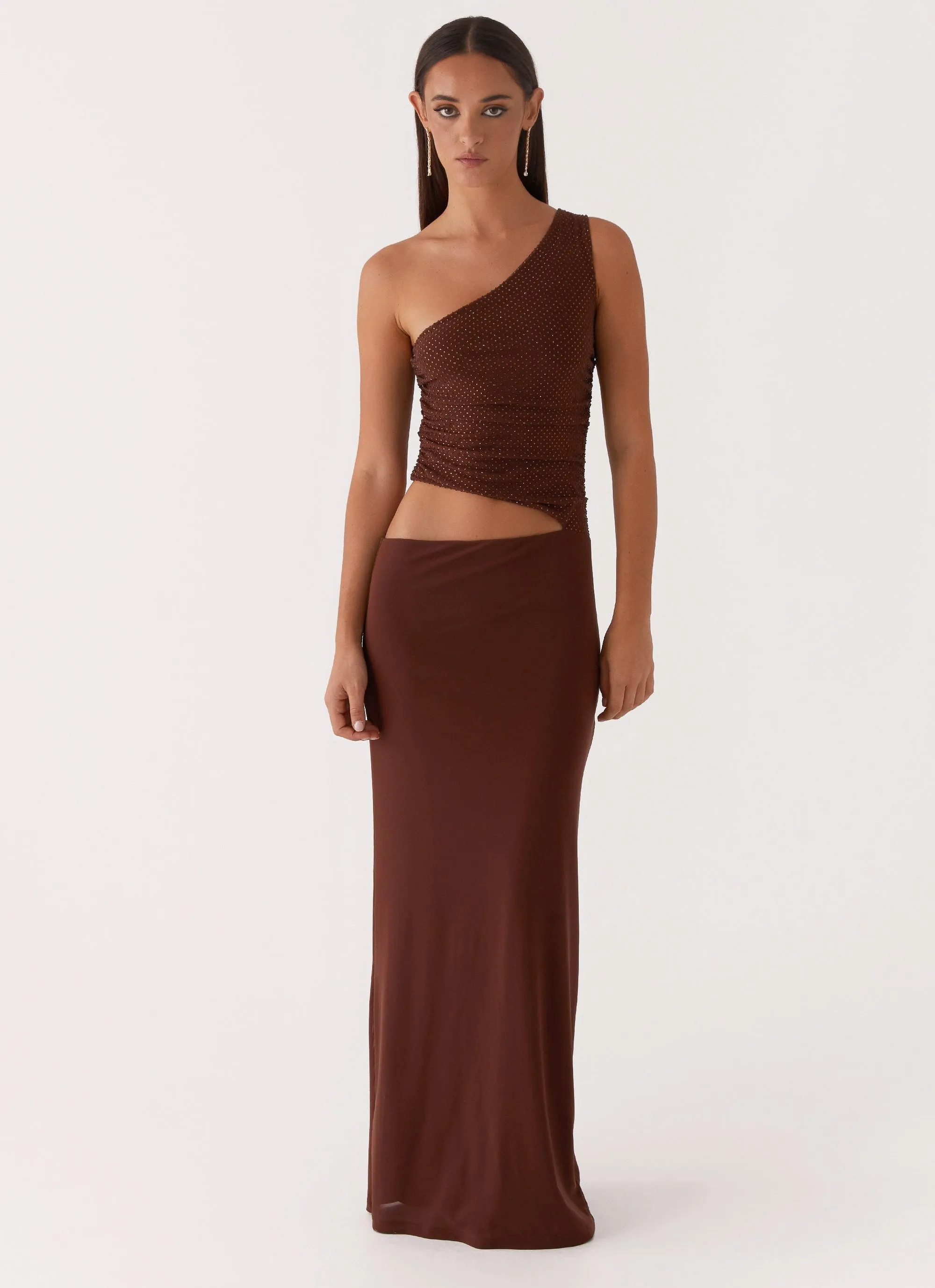 Seranella Sequin One Shoulder Maxi Dress - Chocolate Sleek Movement