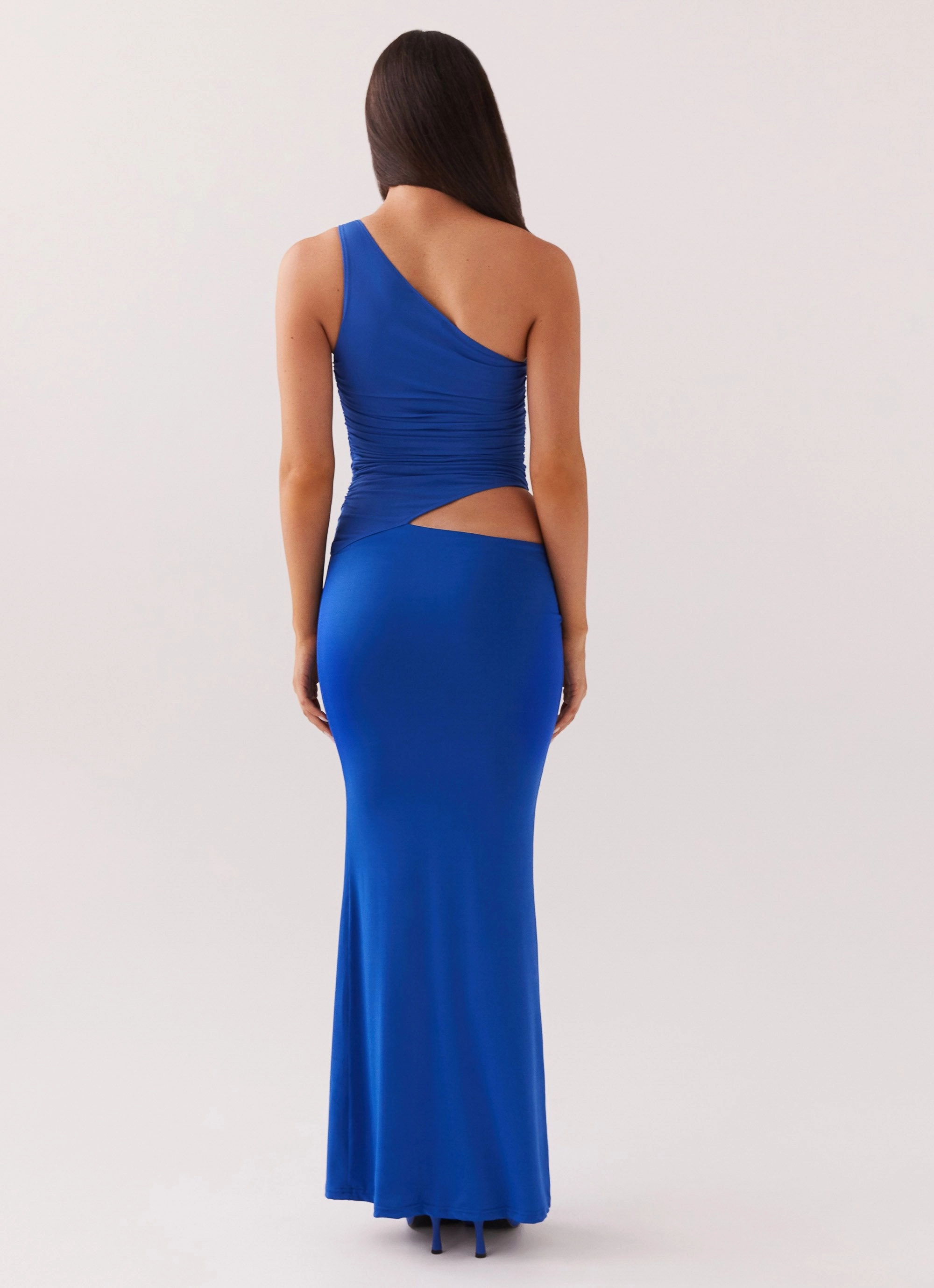 Seranella One Shoulder Maxi Dress - Cobalt Square-Neck High Hemline
