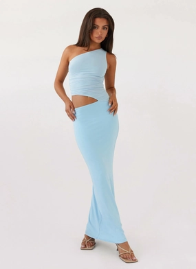Seranella One Shoulder Maxi Dress - Sky Blue Low Maintenance Casual Smart