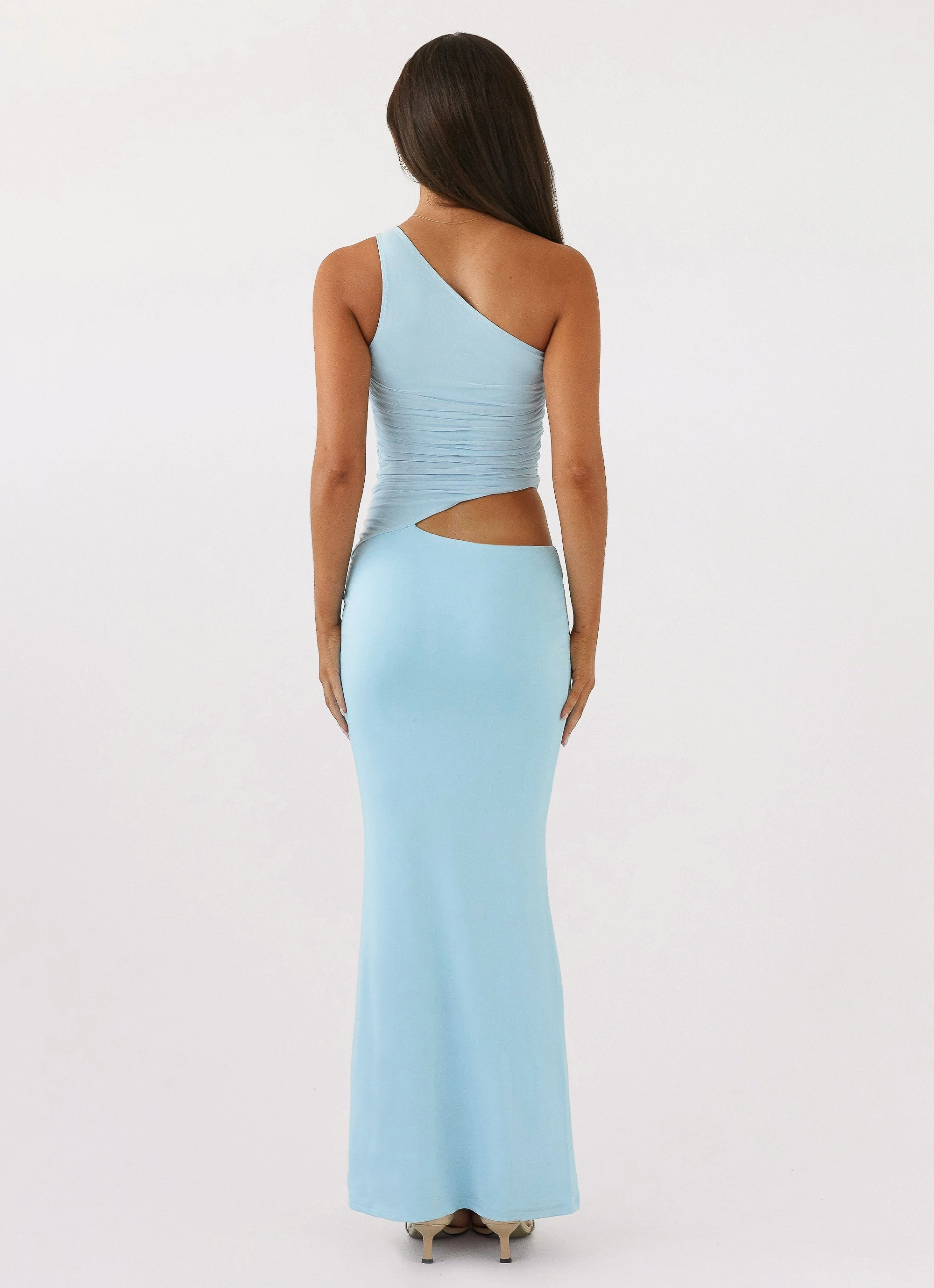 Seranella One Shoulder Maxi Dress - Sky Blue Cool Draping Minimal Cut