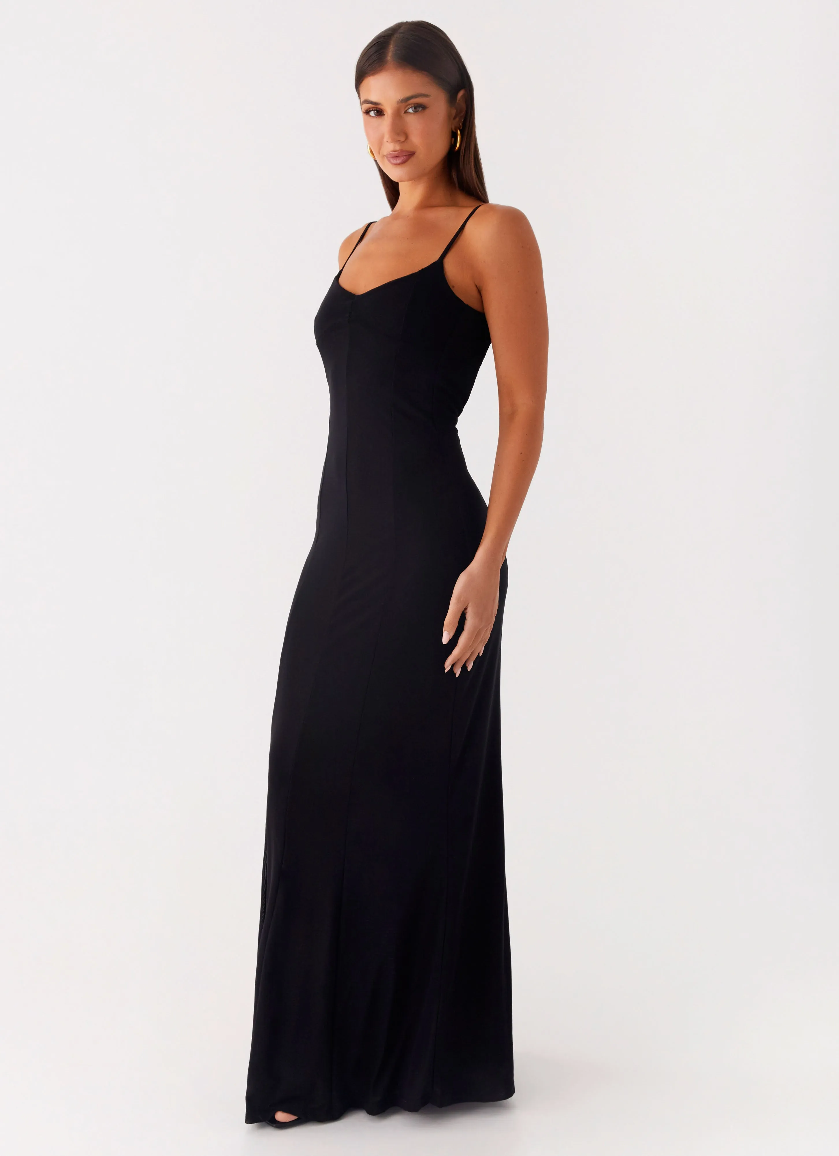Elegant Touch Fringe-Detail Serene Escape Maxi Dress - Black