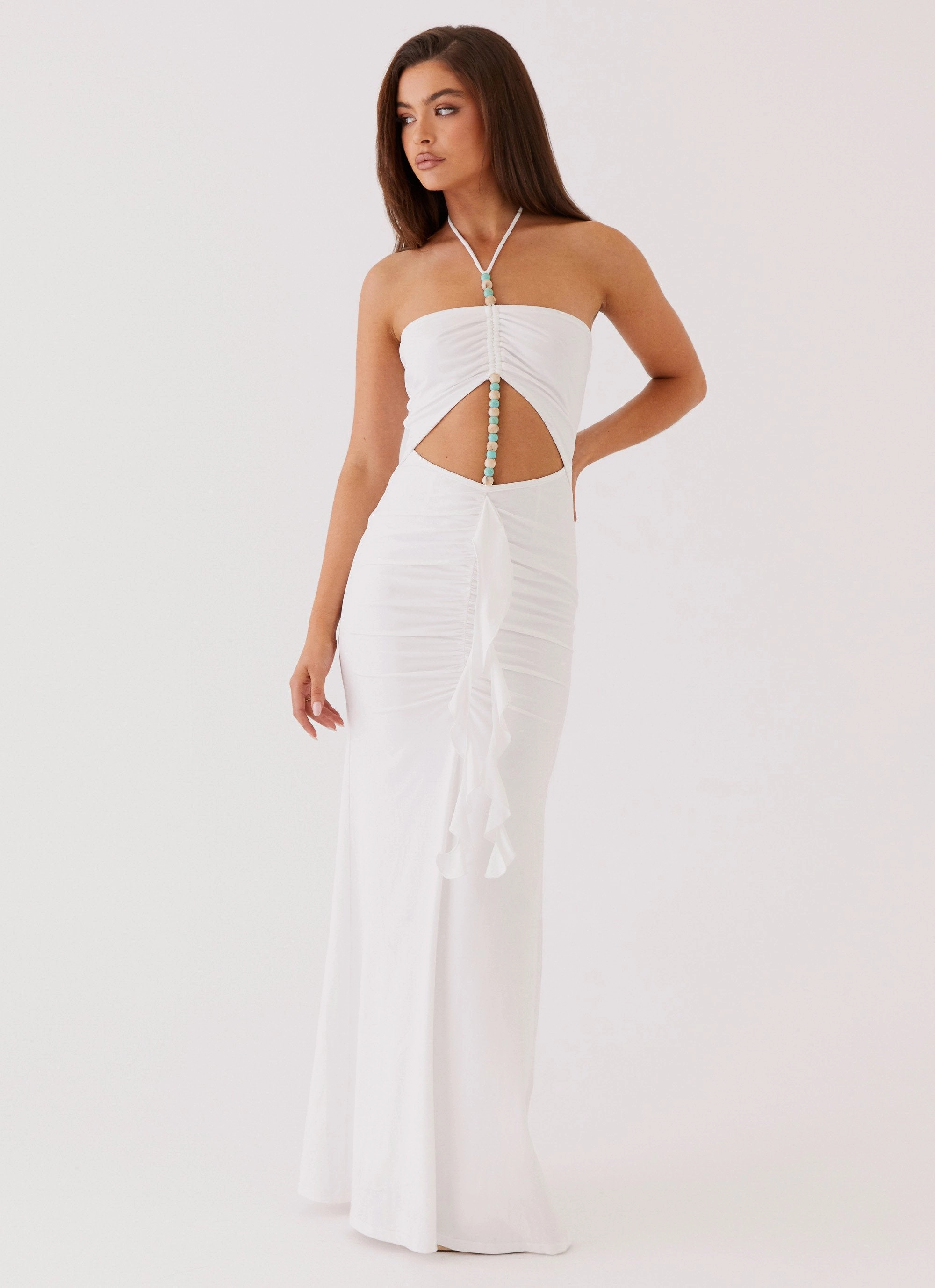 Comfortable Waistband Serina Ruffle Maxi Dress - White