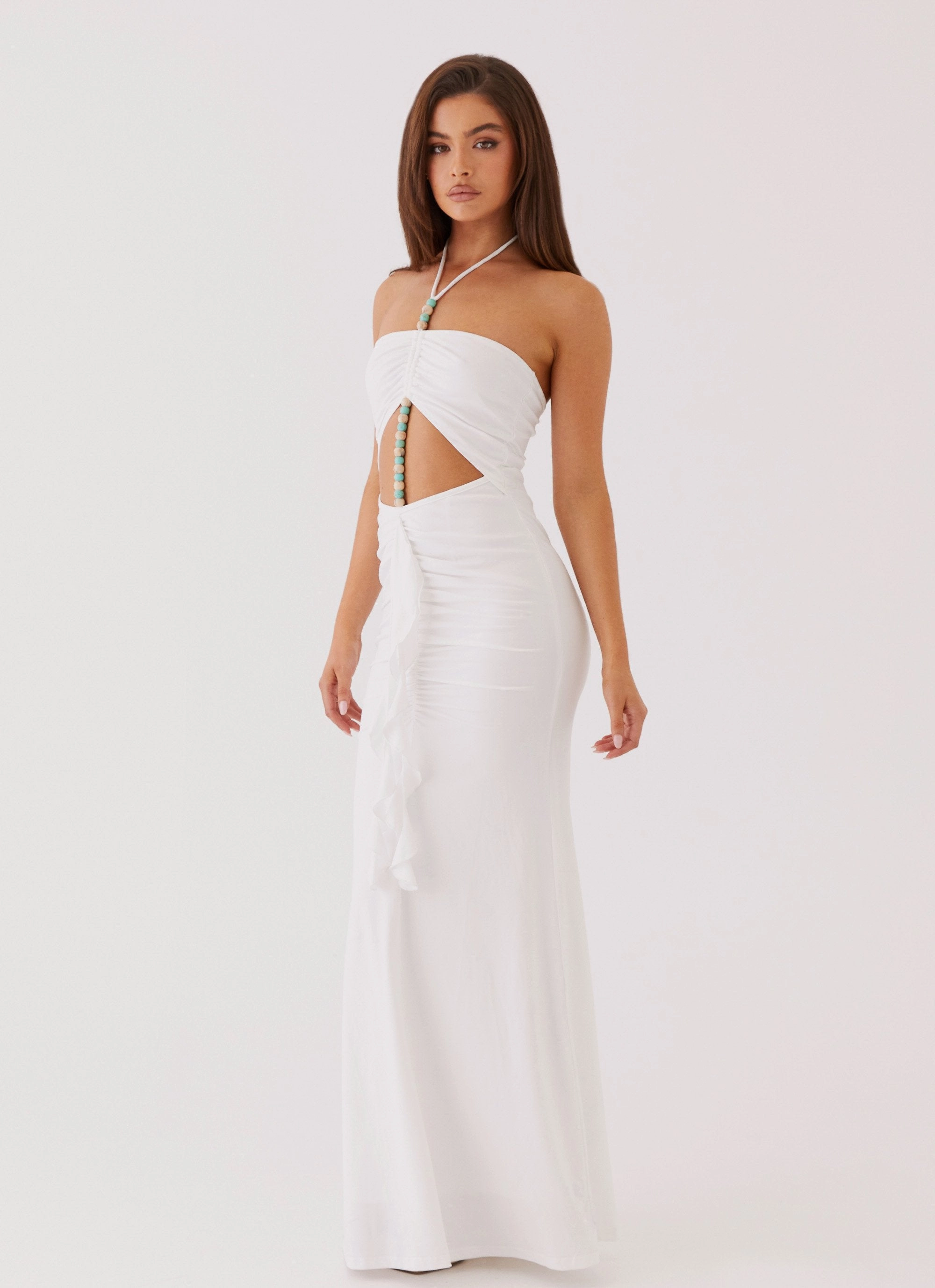Soft Pleats Event Mood Serina Ruffle Maxi Dress - White