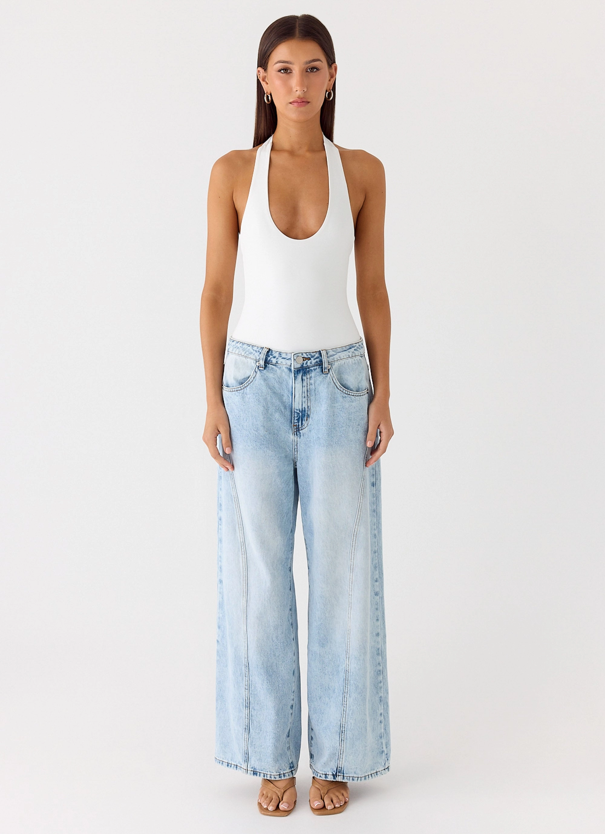 Set The Scene Halter Bodysuit - White OrganicCotton WideNeckline