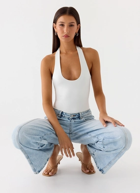Set The Scene Halter Bodysuit - White Versatile Design