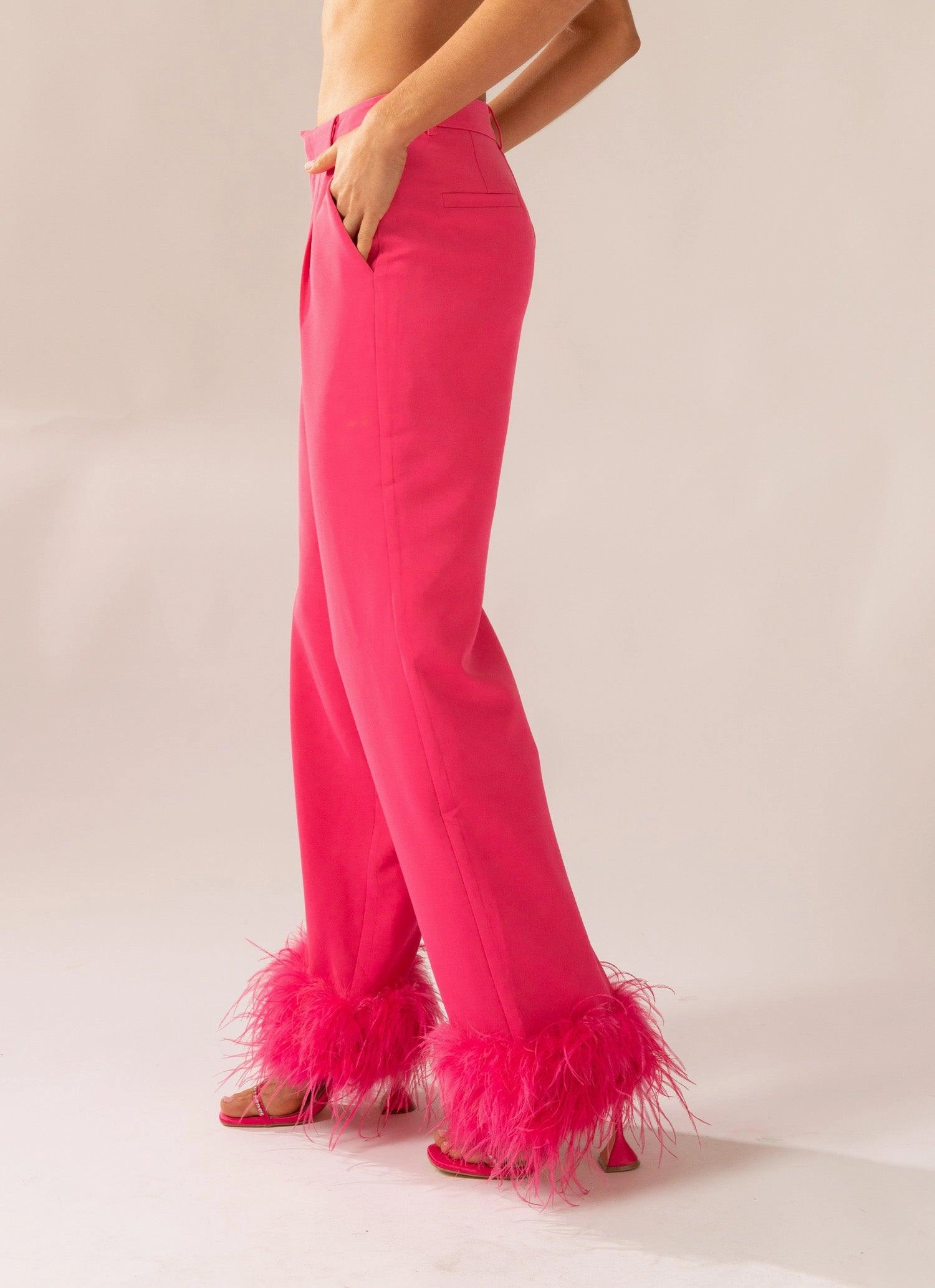 Shake It Off Feather Pants - Magenta Fit Flex