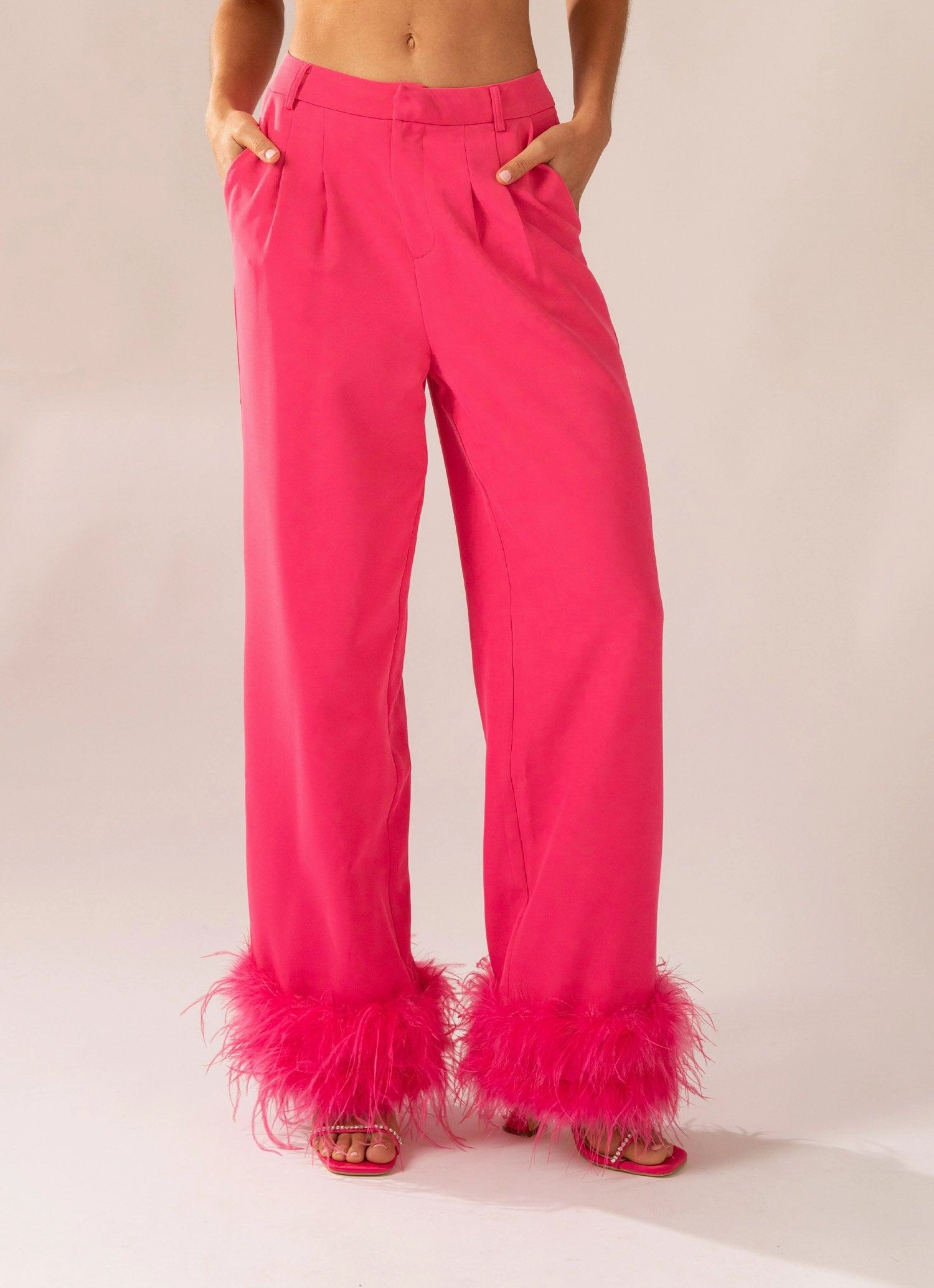 Shake It Off Feather Pants - Magenta Shape Retention