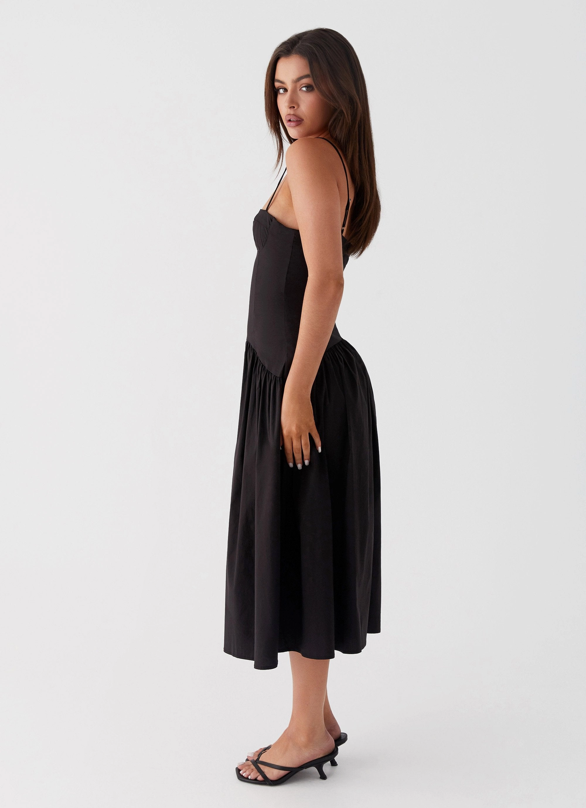Soft Layering Yvette Corset Midi Dress - Black