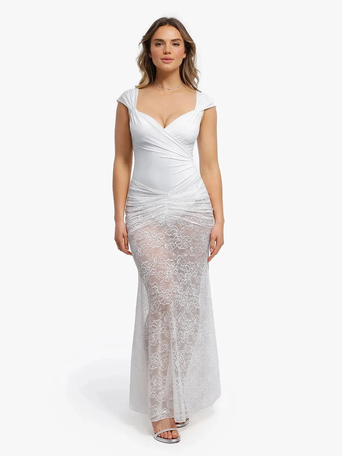 Relaxed Design Wear Shapewear Cap Sleeve Bodysuit Lace Fishtail Coverup Skirt Set