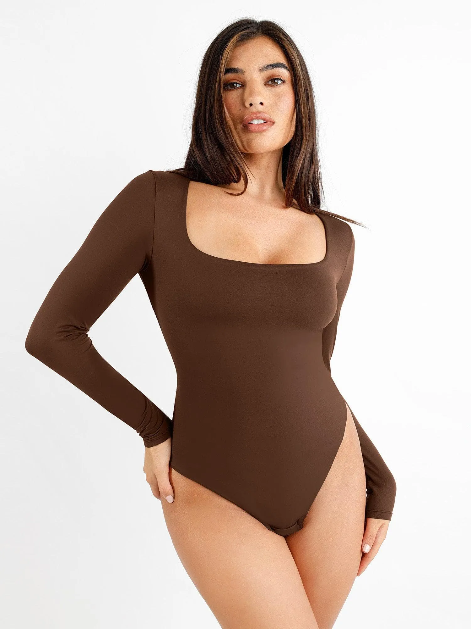 Shapewear Cloudsense Long Sleeve Seamless Bodysuit Rolled Hem Finish