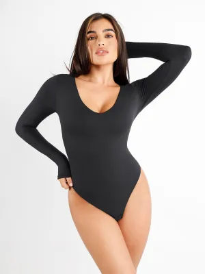 Shapewear CloudSense Long Sleeve V-Neck Sculpting Bodysuit Casual Style AntiPilling Technology