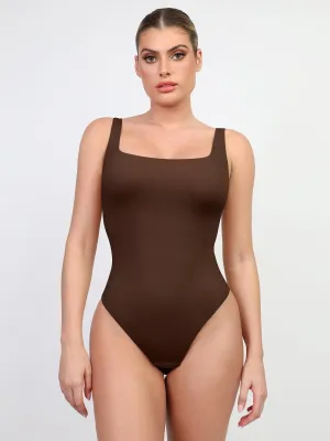 Shapewear CloudSense Tank Top High-Cut Thong Bodysuit DoubleLayered Neckline DropShoulder