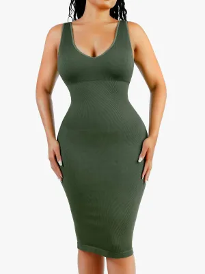 Shapewear Deep V-Neck Tummy Control Midi Dress All-Purpose