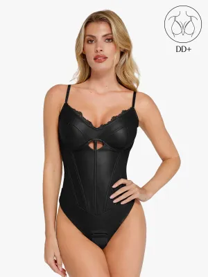 LightweightLayeringSystem ConvertibleSleeves Shapewear Faux Leather Hourglass Cutout Corset Bodysuit
