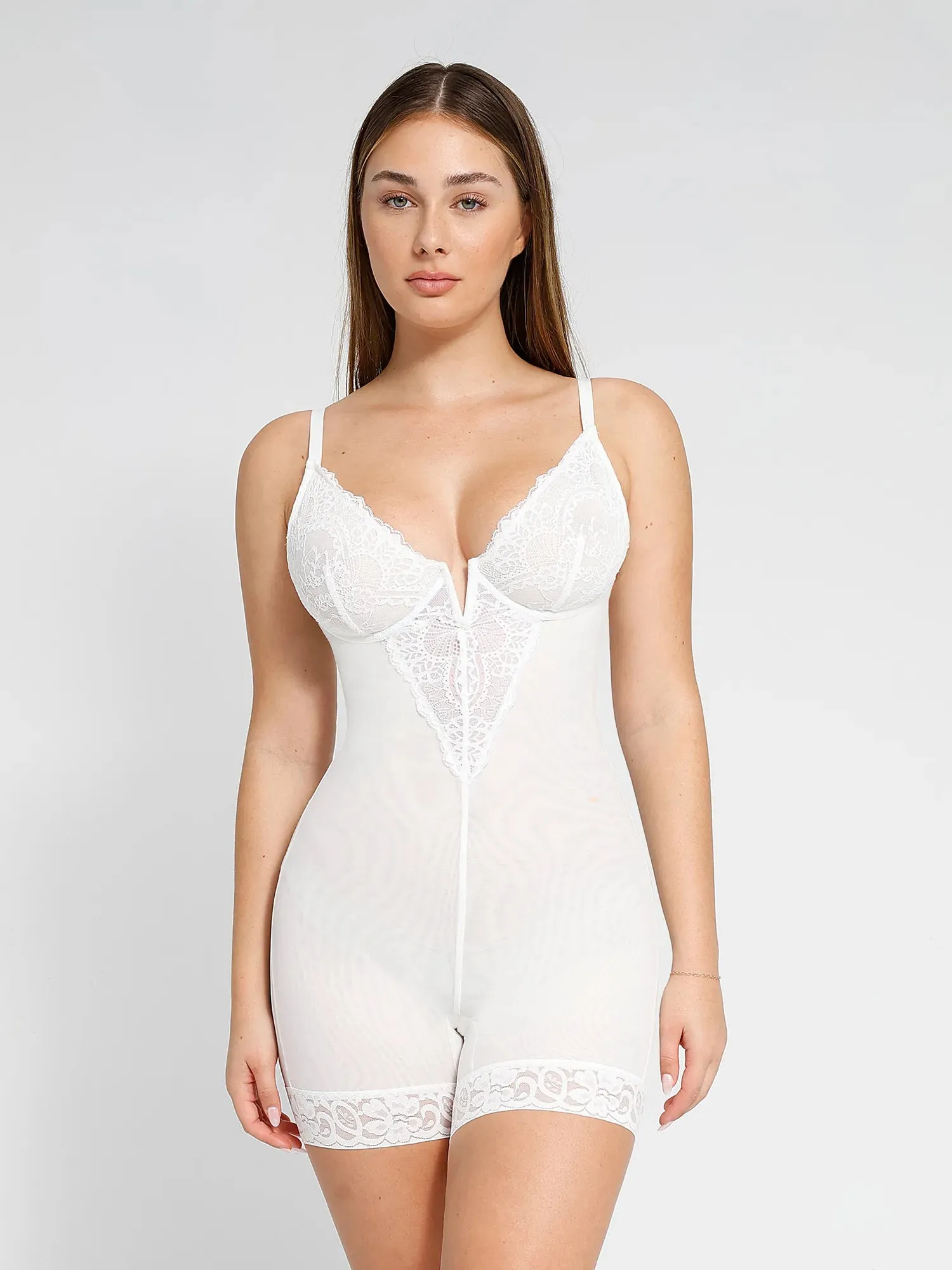 Shapewear Lace Deep V-Neck Sculpting Mid-Thigh Bodysuit Move Comfort Urban Cool