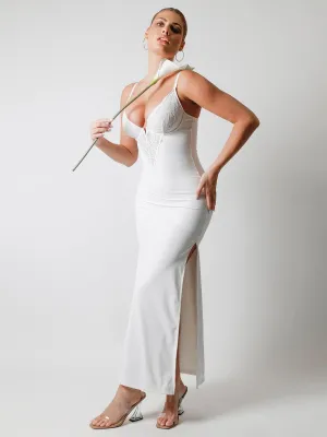 Shapewear Lace V Neck Side Slit Slimming Maxi Slip Dress Quick Conversion Hem