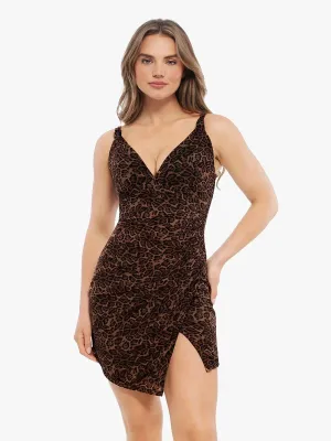 Basic Dress RollUpSleeves Shapewear Leopard Sculpting Side Slit Mini Dress