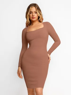 standard fit Shapewear Long Sleeve Square Neck Modal Slimming Midi Dress