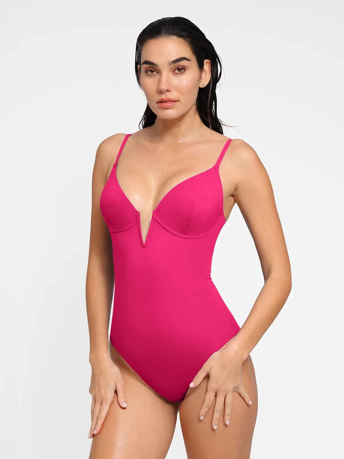 Classic Tank Shapewear Plunging V Slimming One-Piece Swimsuit